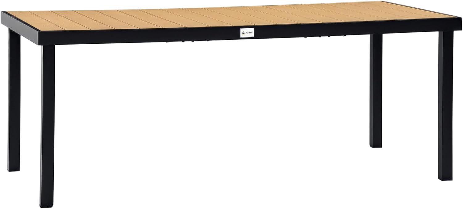 Outsunny Gartentisch für 6 Personen Esstisch Aluminiumtisch Gartenmöbel Loungemöbel pflegeleicht Kunststoff Natur+Schwarz 190 x 90 x 74 cm