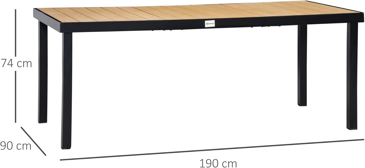 Outsunny Gartentisch für 6 Personen Esstisch Aluminiumtisch Gartenmöbel Loungemöbel pflegeleicht Kunststoff Natur+Schwarz 190 x 90 x 74 cm — Ansicht 3