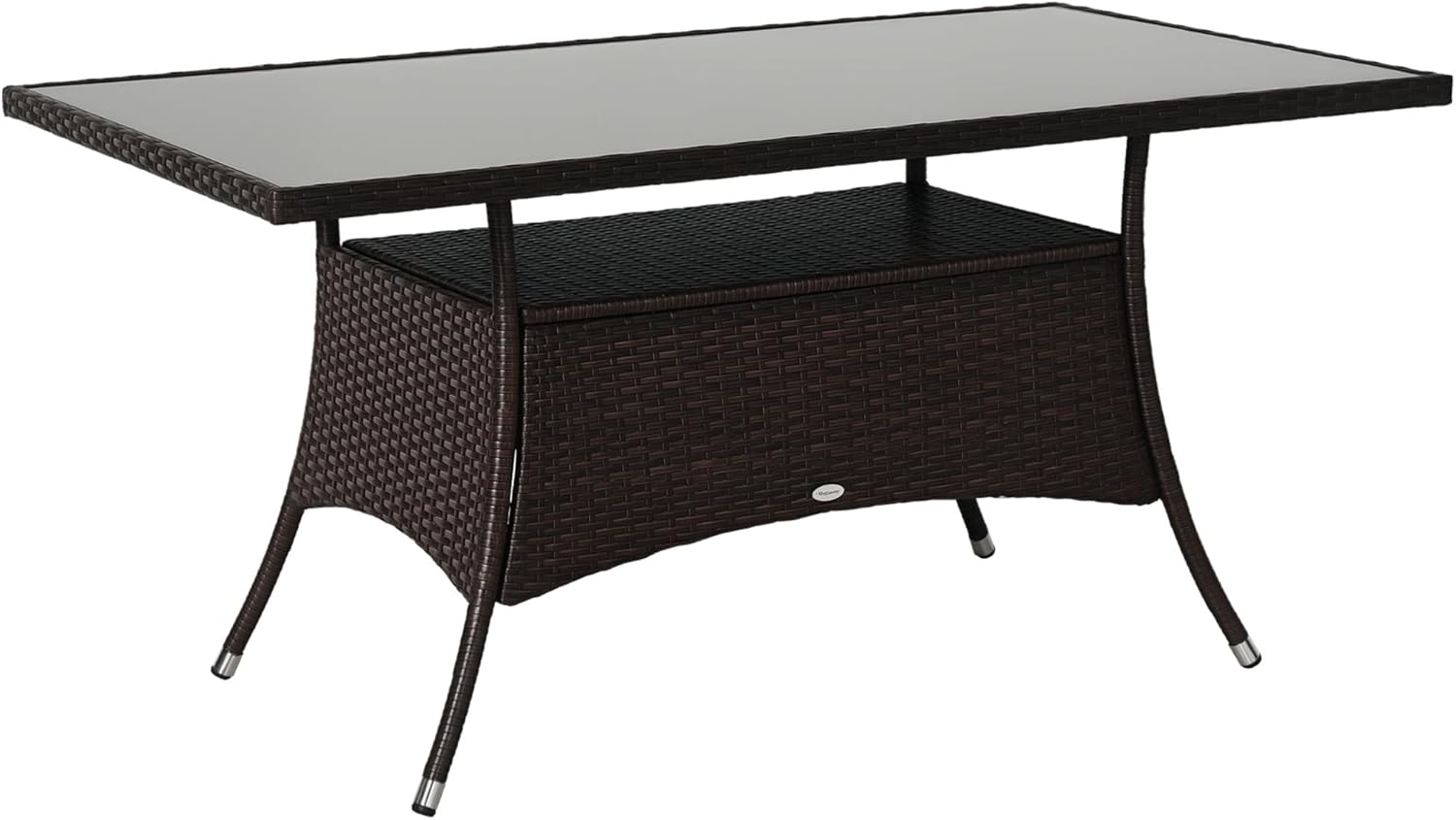Outsunny Gartentisch Glastisch Esstisch Gartenmöbel Tisch, Polyrattan+Sicherheitsglas, Braun, 150x85x74cm