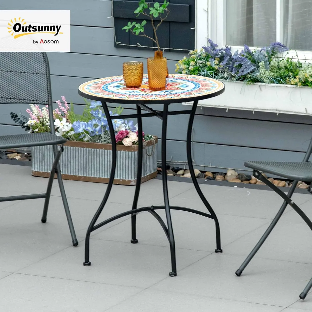 Gartentisch Ø60 cm, Wetterfest Balkontisch aus Metall… — Ansicht 2