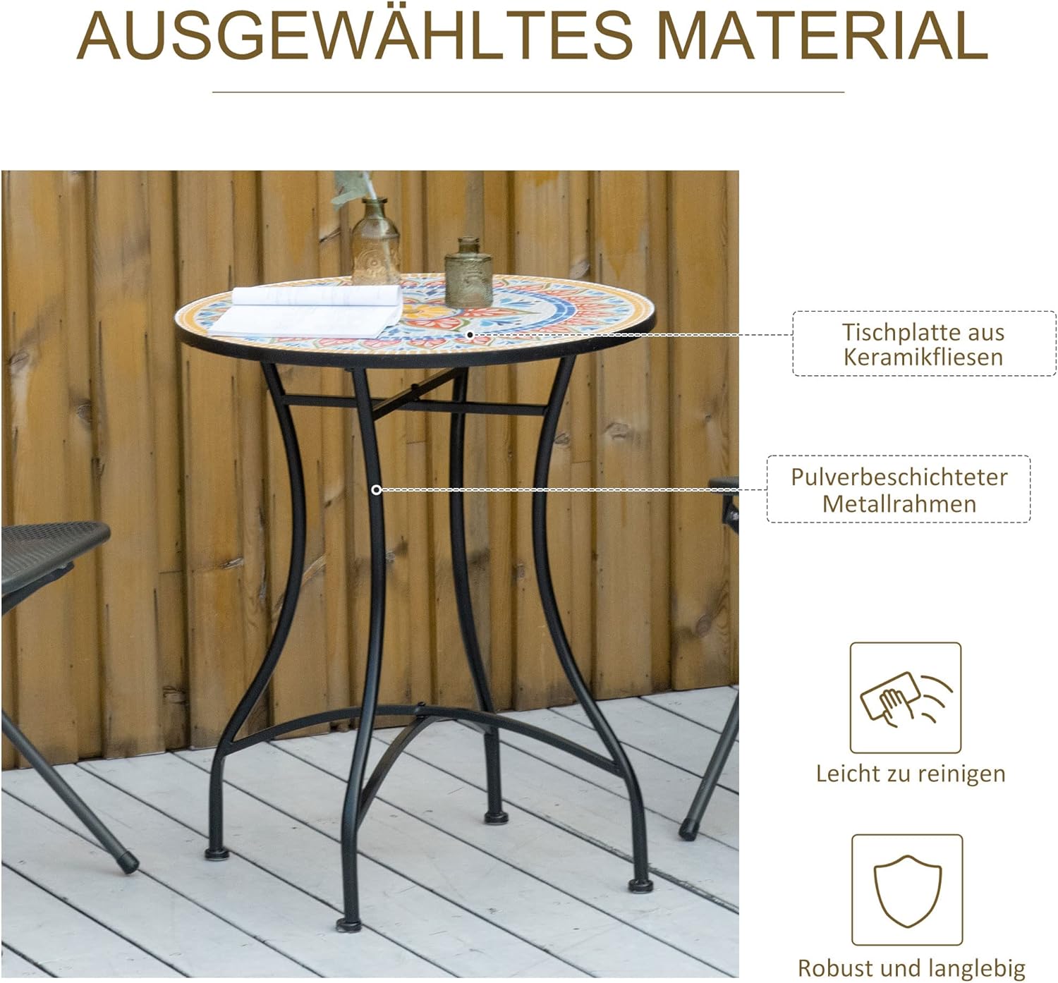 Outsunny Gartentisch Ø60 cm, Wetterfest Balkontisch aus Metall, Esstisch Outdoor, Campingtisch Beistelltisch, rund Terrassentisch für Garten Terrasse Balkon Rot+Blau+Weiß — Ansicht 6