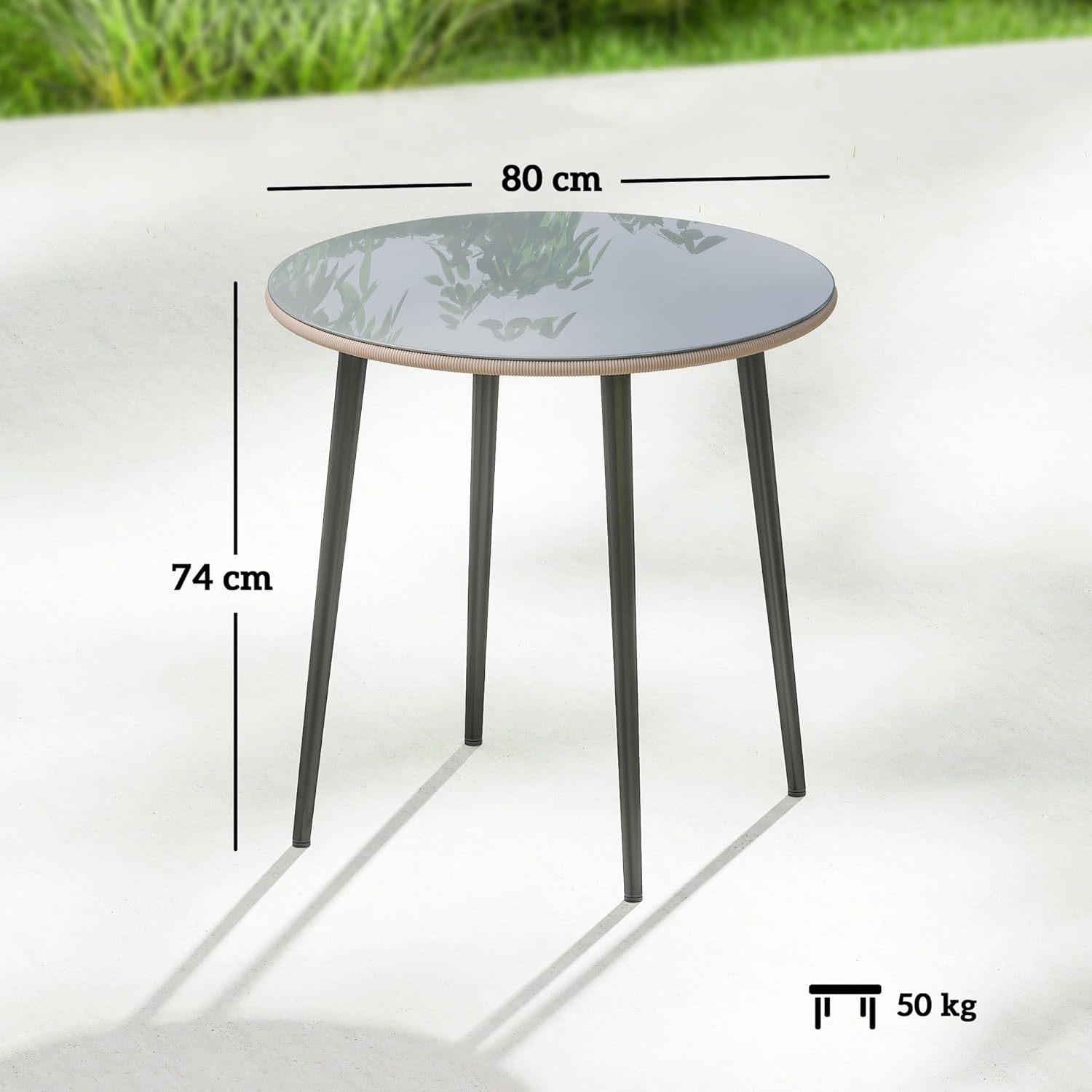 Outsunny Gartentisch Stahl 80 x 80 x 74 cm Buffettisch mit Stahlrahmen, PE-Rattan-Rand, verstellbaren Füßen, 4 Personen Campingtisch Balkontisch Outdoor Esstisch für Garten, Terrasse, Balkon, Grau — Ansicht 3