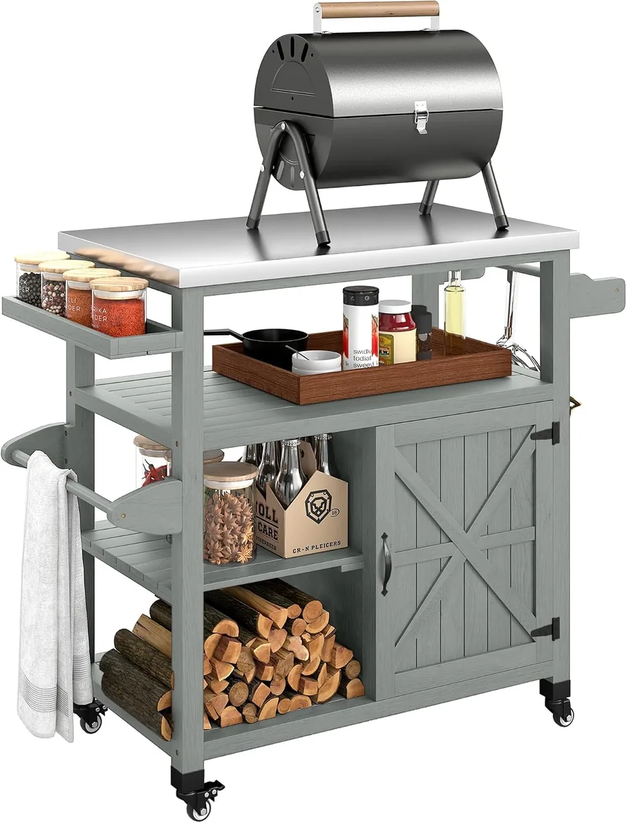 Gartenwagen Grillwagen auf Rollen Kücheninsel aus Holz…