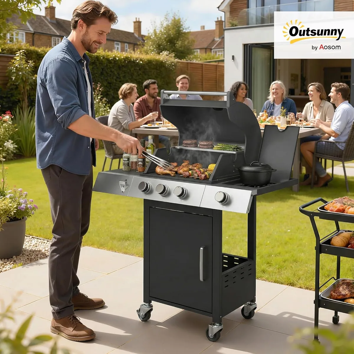Gasgrill 10,5 KW 3+1 Brenner BBQ Grillwagen Edelstahl… — Ansicht 2