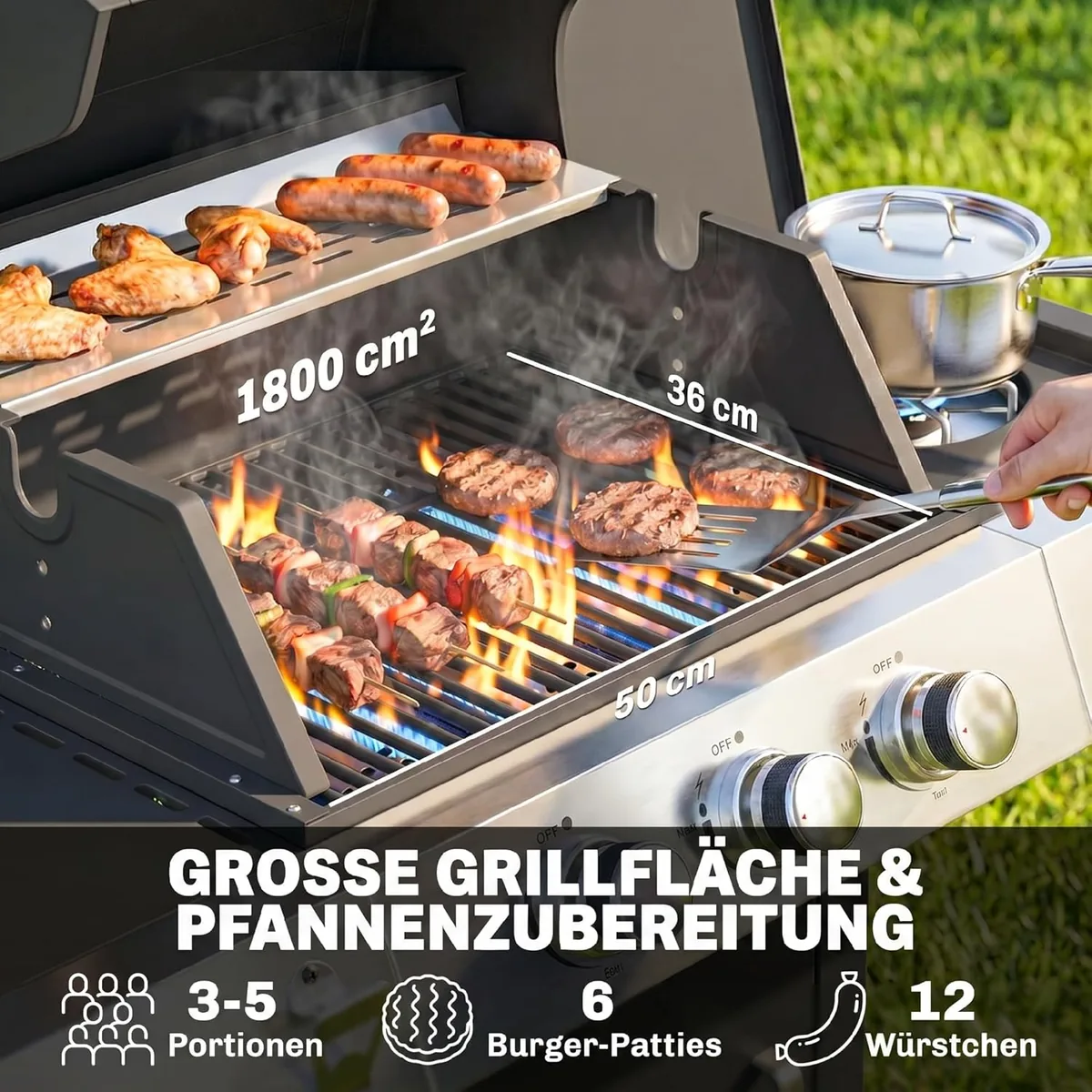 Gasgrill 10,5 KW 3+1 Brenner BBQ Grillwagen Edelstahl… — Ansicht 3