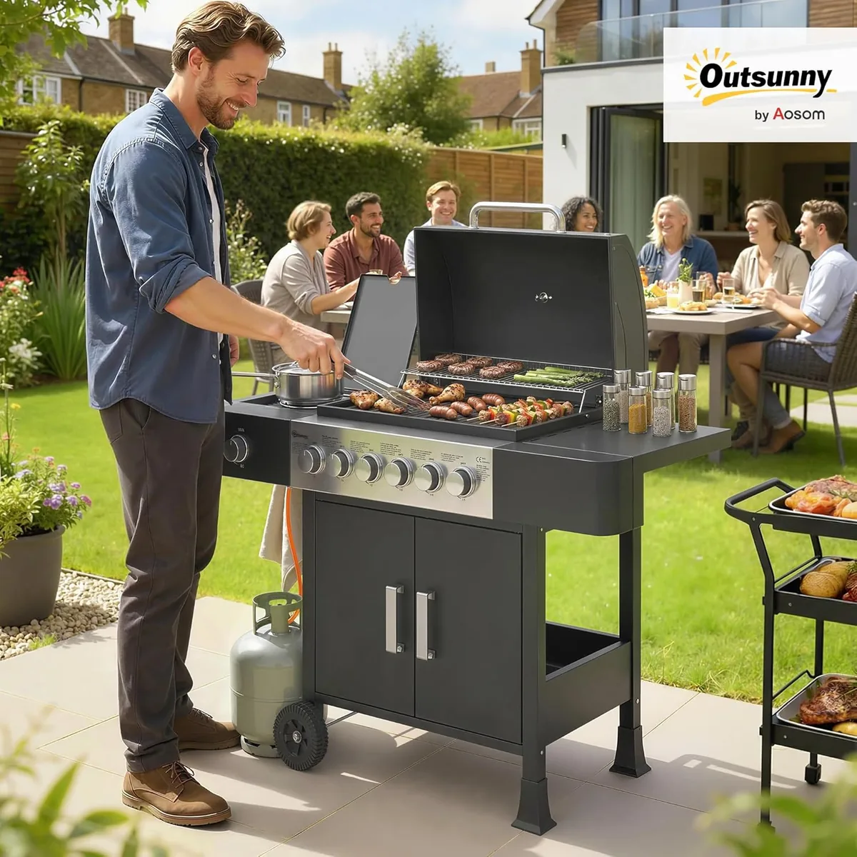 Gasgrill 17,8 KW 6+1 Brenner BBQ Grillwagen aus Edelstahl… — Ansicht 2