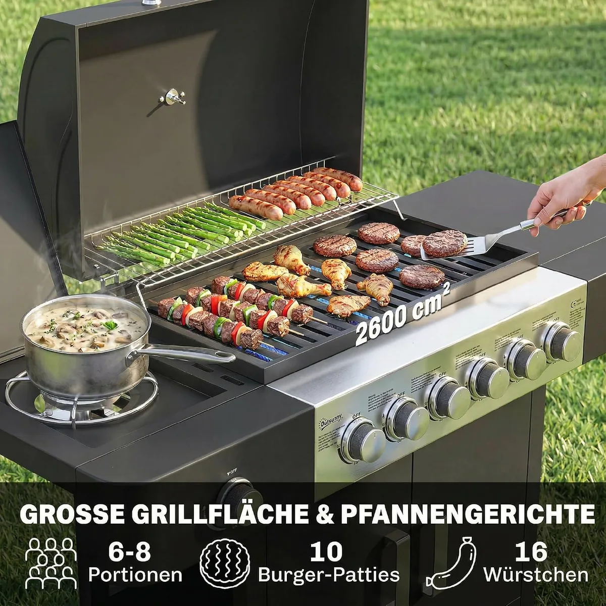 Gasgrill 17,8 KW 6+1 Brenner BBQ Grillwagen aus Edelstahl… — Ansicht 3