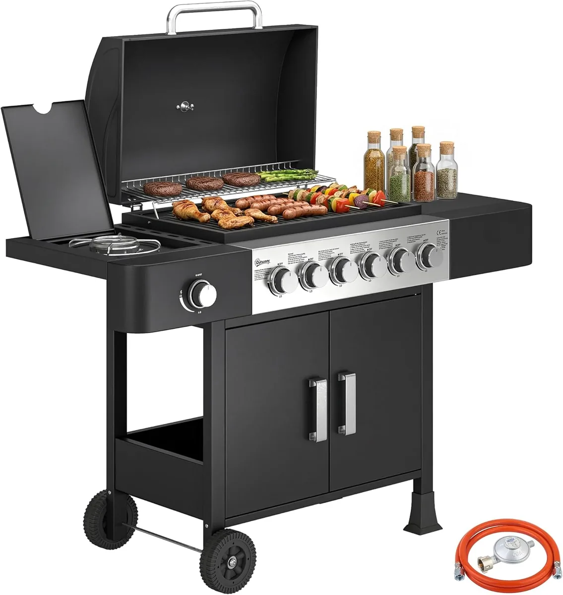 Gasgrill 17,8 KW 6+1 Brenner BBQ Grillwagen aus Edelstahl…