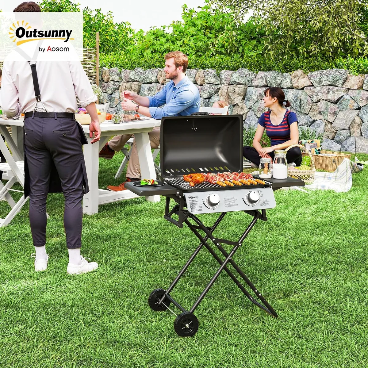 Gasgrill 5,6 KW mit 2 Edelstahl-Brennern, klappbarer… — Ansicht 2