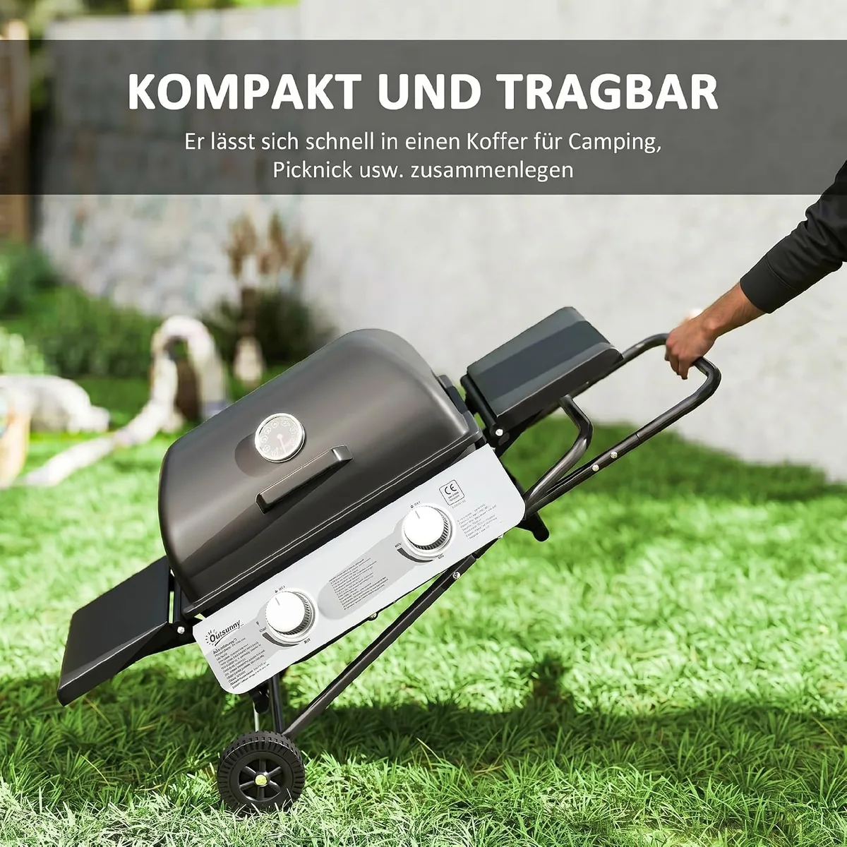 Gasgrill 5,6 KW mit 2 Edelstahl-Brennern, klappbarer… — Ansicht 3
