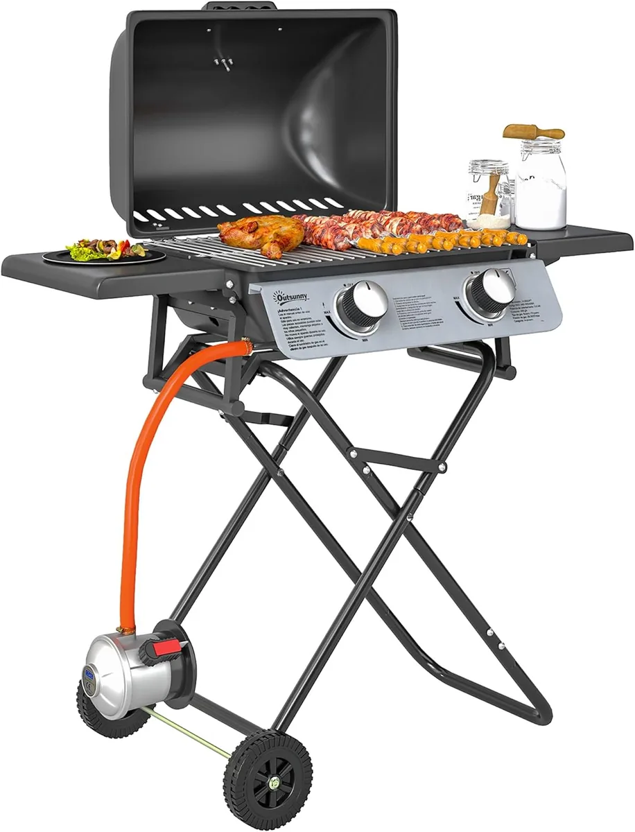 Gasgrill 5,6 KW mit 2 Edelstahl-Brennern, klappbarer…