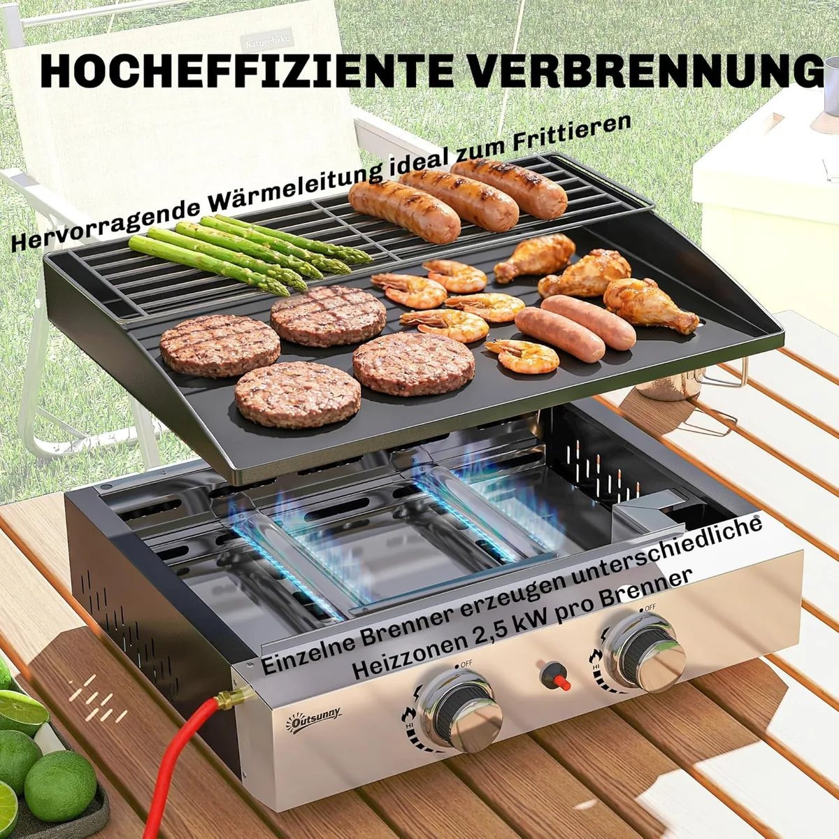 Gasgrill 5 KW Tragbarer Tischgrill mit 2 Brenner… — Ansicht 3