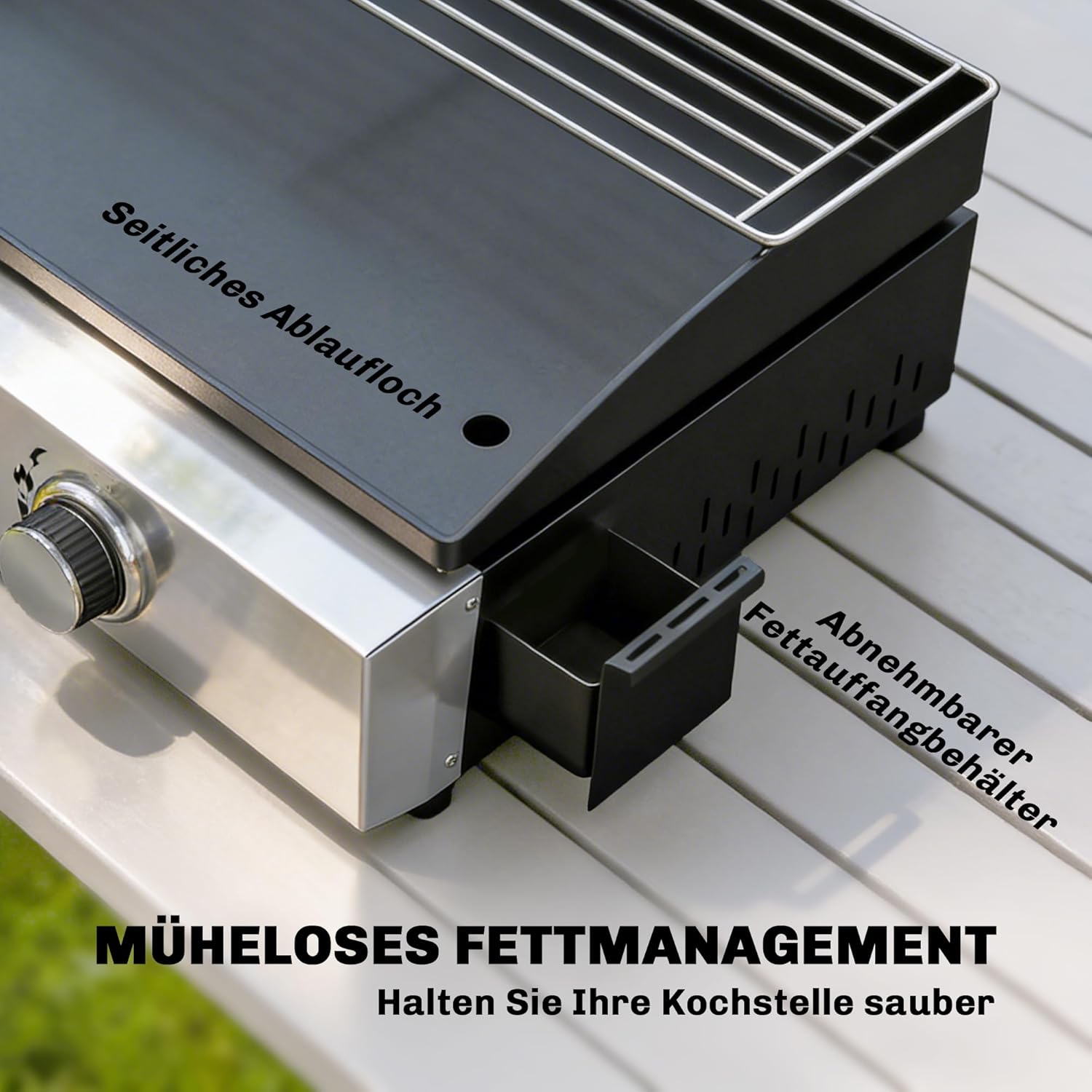 Outsunny Gasgrill 5 KW Tragbarer Tischgrill mit 2 Brenner Keramische Lackbeschichtung Grillrost Warmhalterost herausnehmbar Fettauffangschale, Edelstahl Picknickgrill Tischgasgrill für Garten Balkon — Ansicht 5