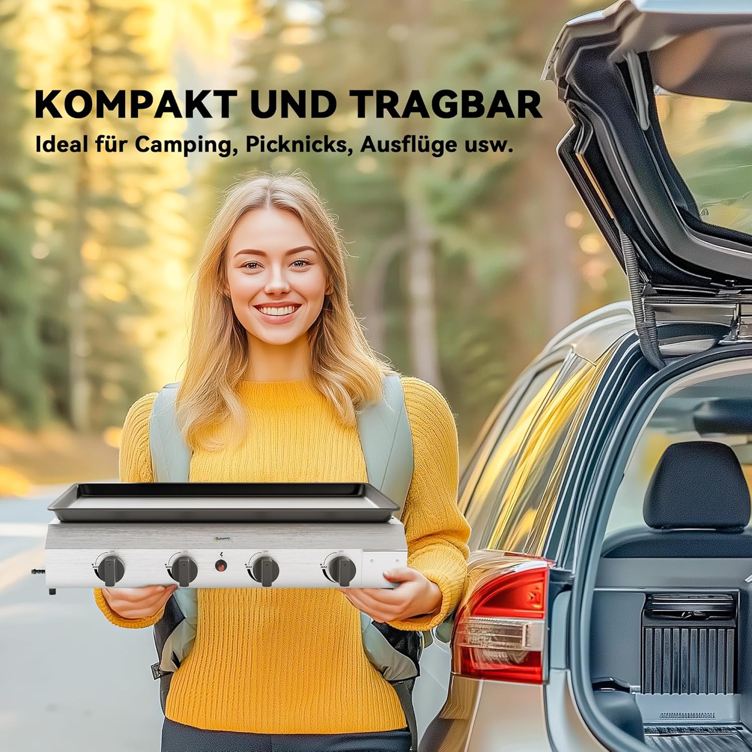 Outsunny Gasgrill 8000BTU/2,4 KW Grillwagen inkl 4 Edelstahl-Brenner Druckminderer Gasschlauch verstellbare Beine Kochplatte, BBQ Gartengrill für Balkon, Camping-Grill 77 x 44,5 x 19 cm — Ansicht 5