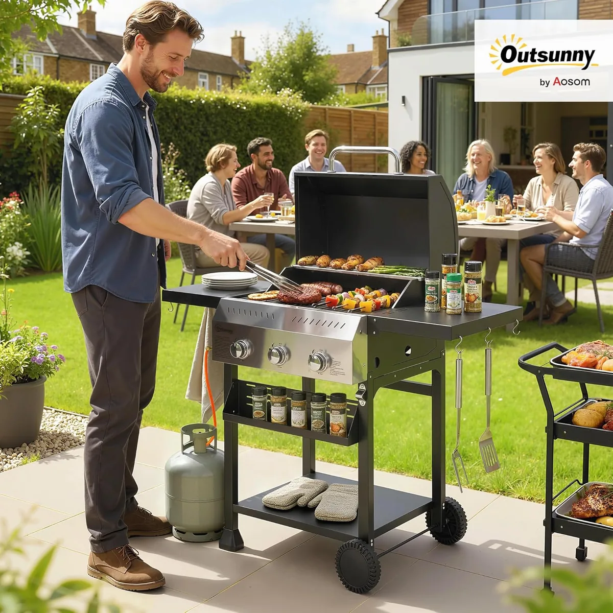 Gasgrill 9 KW 3 Brenner BBQ Grillwagen Edelstahl inkl… — Ansicht 2