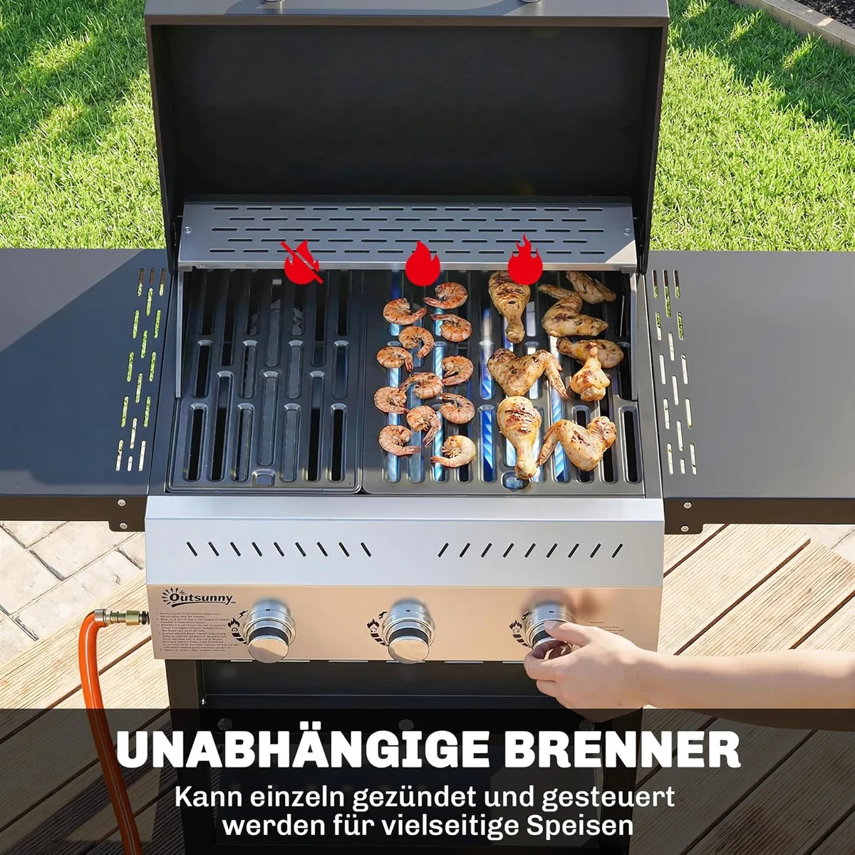 Gasgrill 9 KW 3 Brenner BBQ Grillwagen Edelstahl inkl… — Ansicht 3