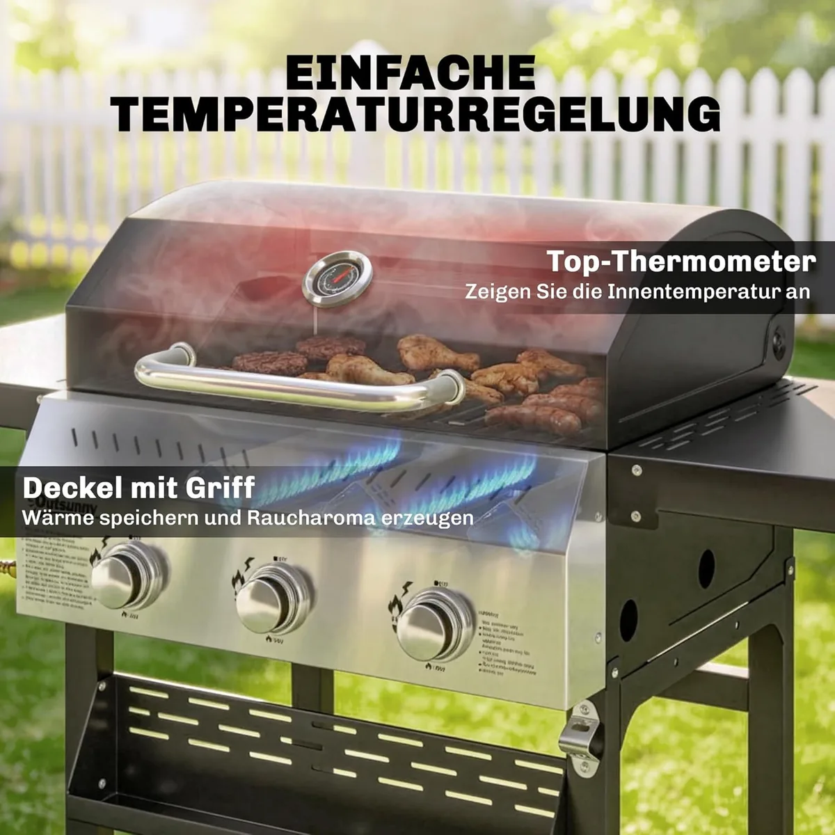Gasgrill 9 KW 3 Brenner BBQ Grillwagen Edelstahl inkl… — Ansicht 4