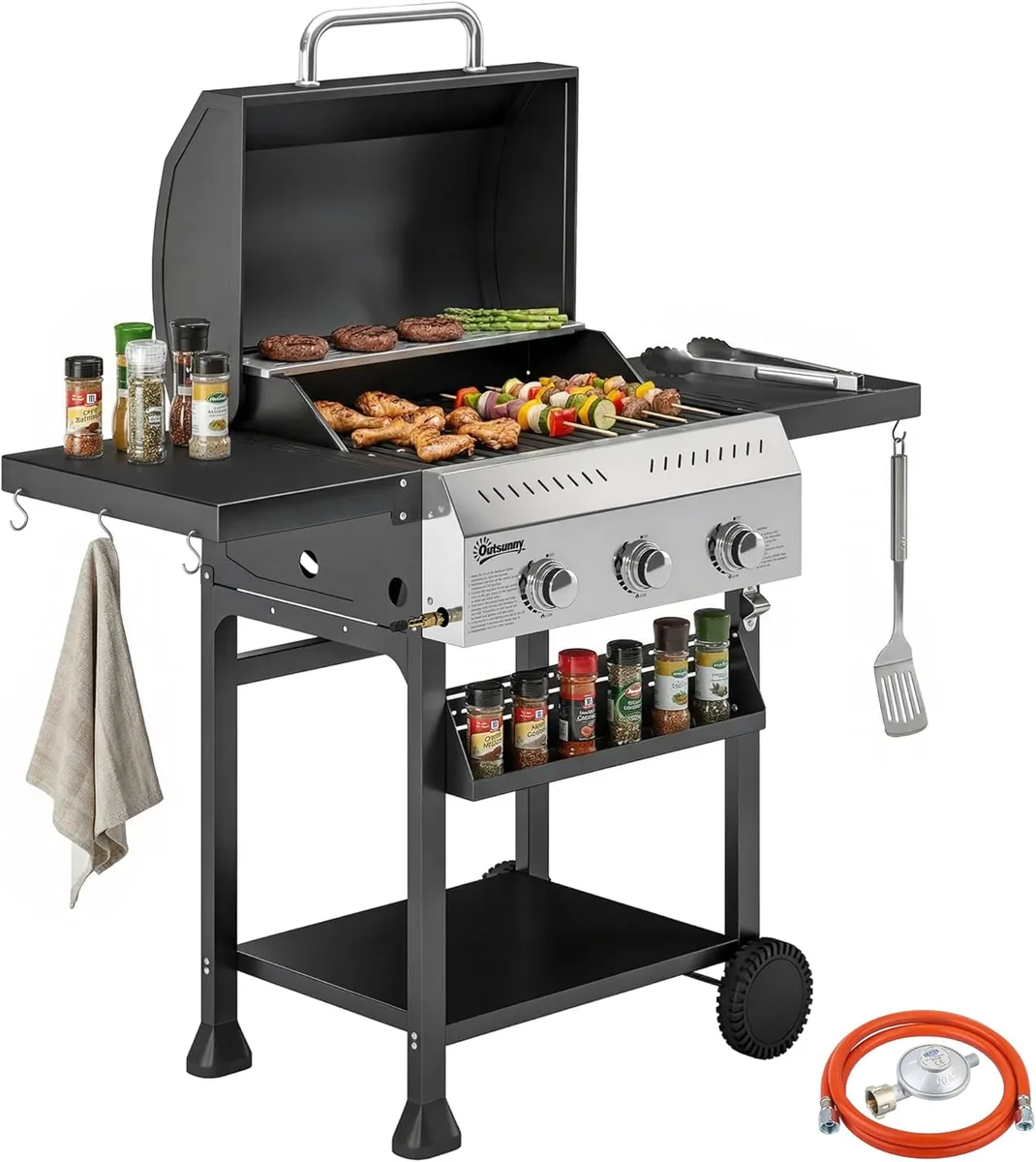 Gasgrill 9 KW 3 Brenner BBQ Grillwagen Edelstahl inkl…
