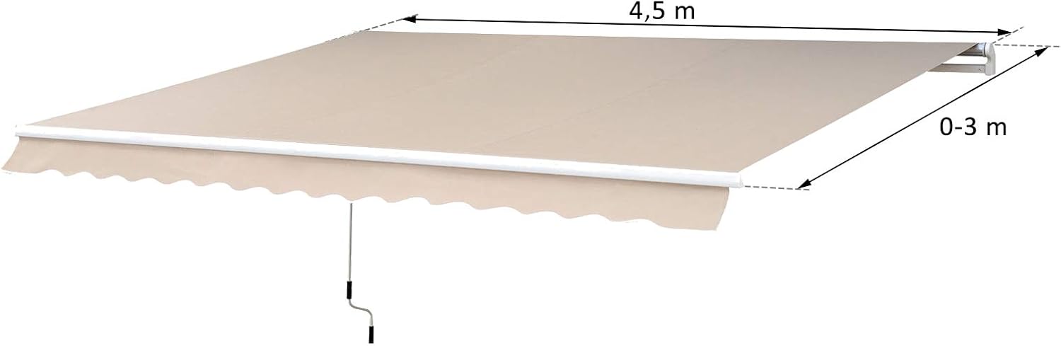 Outsunny Gelenkarmmarkise 4,5 x 3m, verstellbar, mit Kurbel, Beige | Terrassenmarkise Balkonmarkise Sonnenschutz — Ansicht 6