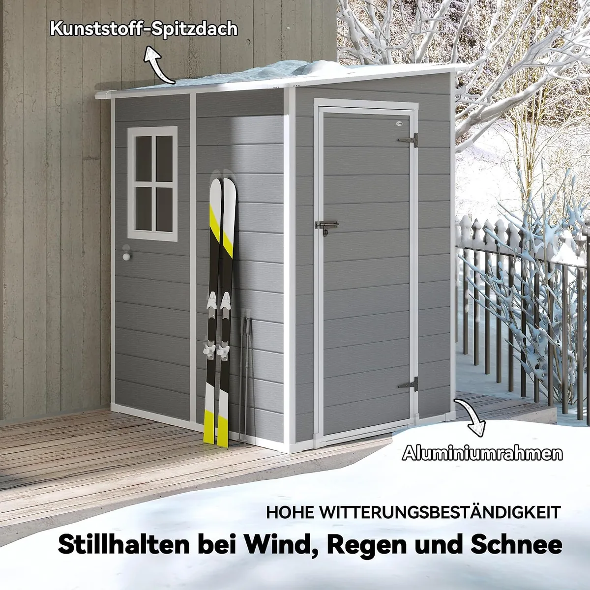 Gerätehaus 1,54m3, Gartenhaus mit Pultdach, Boden 122 x… — Ansicht 3