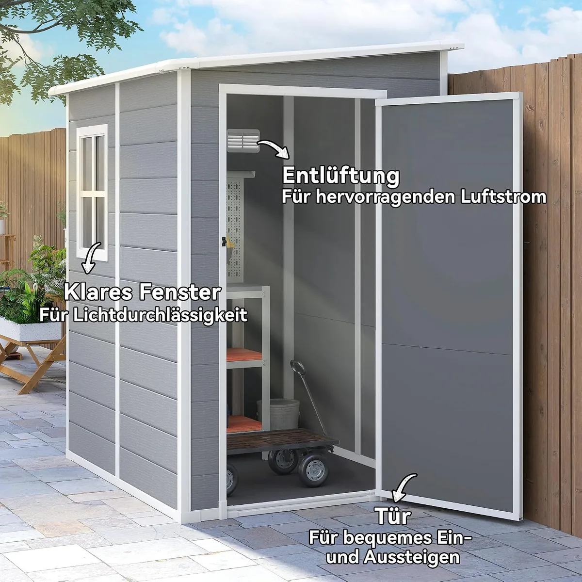 Gerätehaus 1,54m3, Gartenhaus mit Pultdach, Boden 122 x… — Ansicht 4