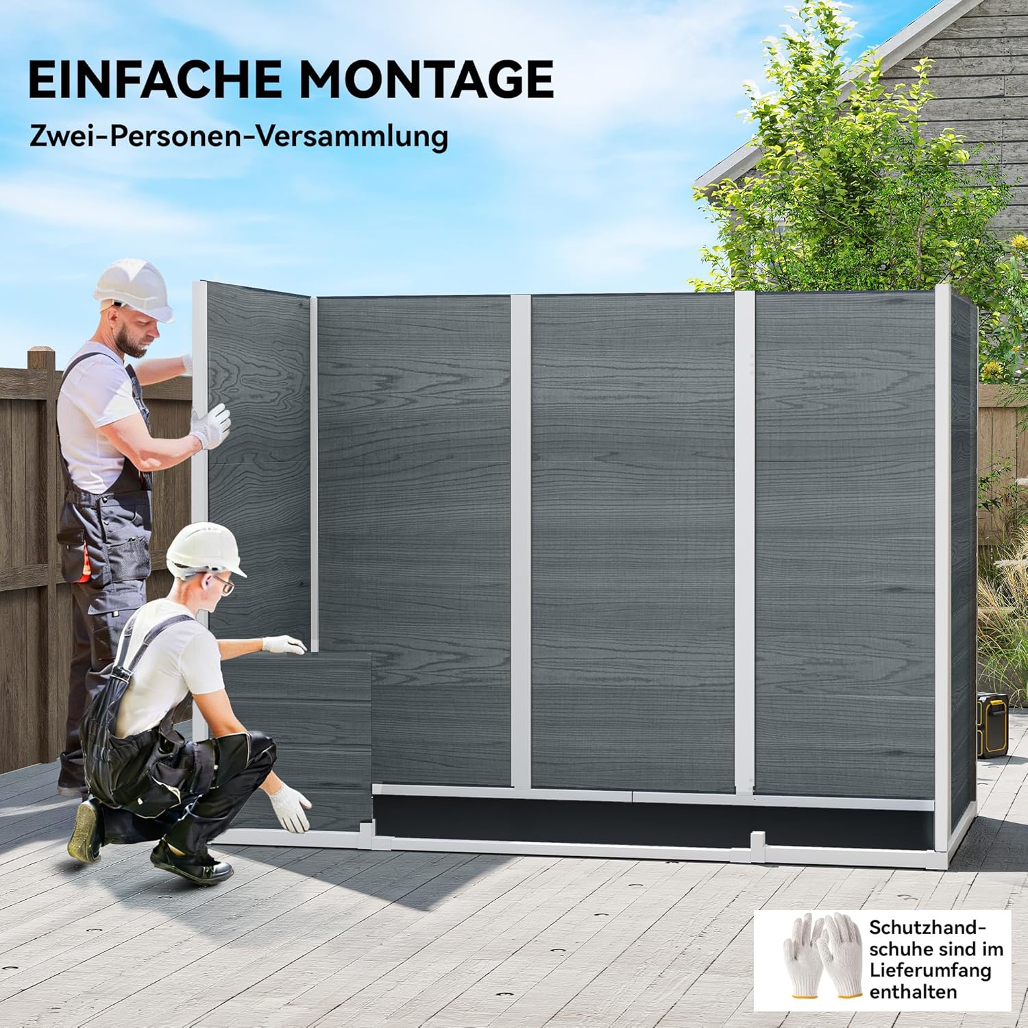 Outsunny Gerätehaus 2,77 m2 Geräteschuppen mit Holzoptik 2 Fenster 244x131x201cm Kunststoff Gartenschuppen mit Satteldach Doppeltür Belüftung Boden Schloss Handschuhe, Gartenhaus für Werkzeuge Fahrrad — Ansicht 6