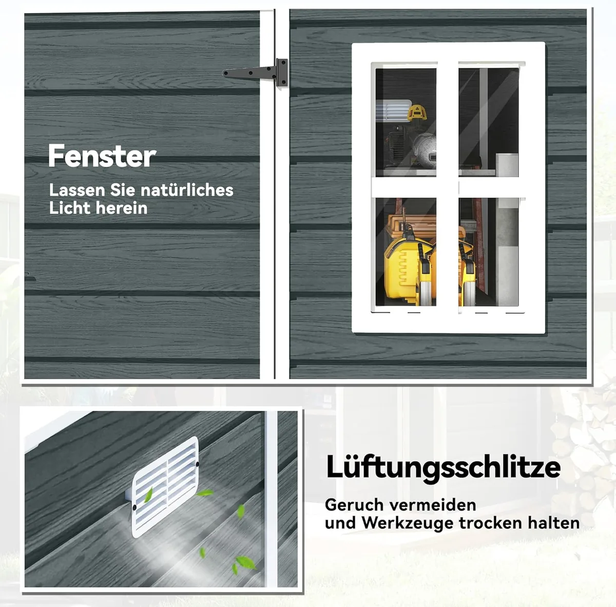 Gerätehaus 2,89 m2 Geräteschuppen mit Holzoptik 3 Fenster… — Ansicht 4