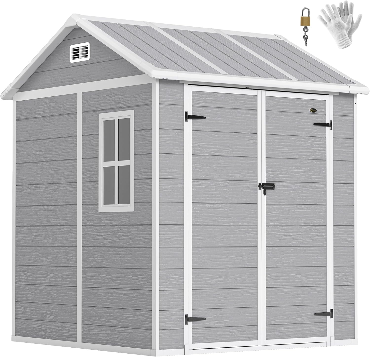 Outsunny Gerätehaus 2,91m2 181 x 181 x 220 cm Geräteschuppen mit Satteldach Boden Abschließbar Tür wetterfest Gartenhaus Kunststoff mit Fenster Outdoor Garten Schuppen für Hinterhof Außenbereich Grau