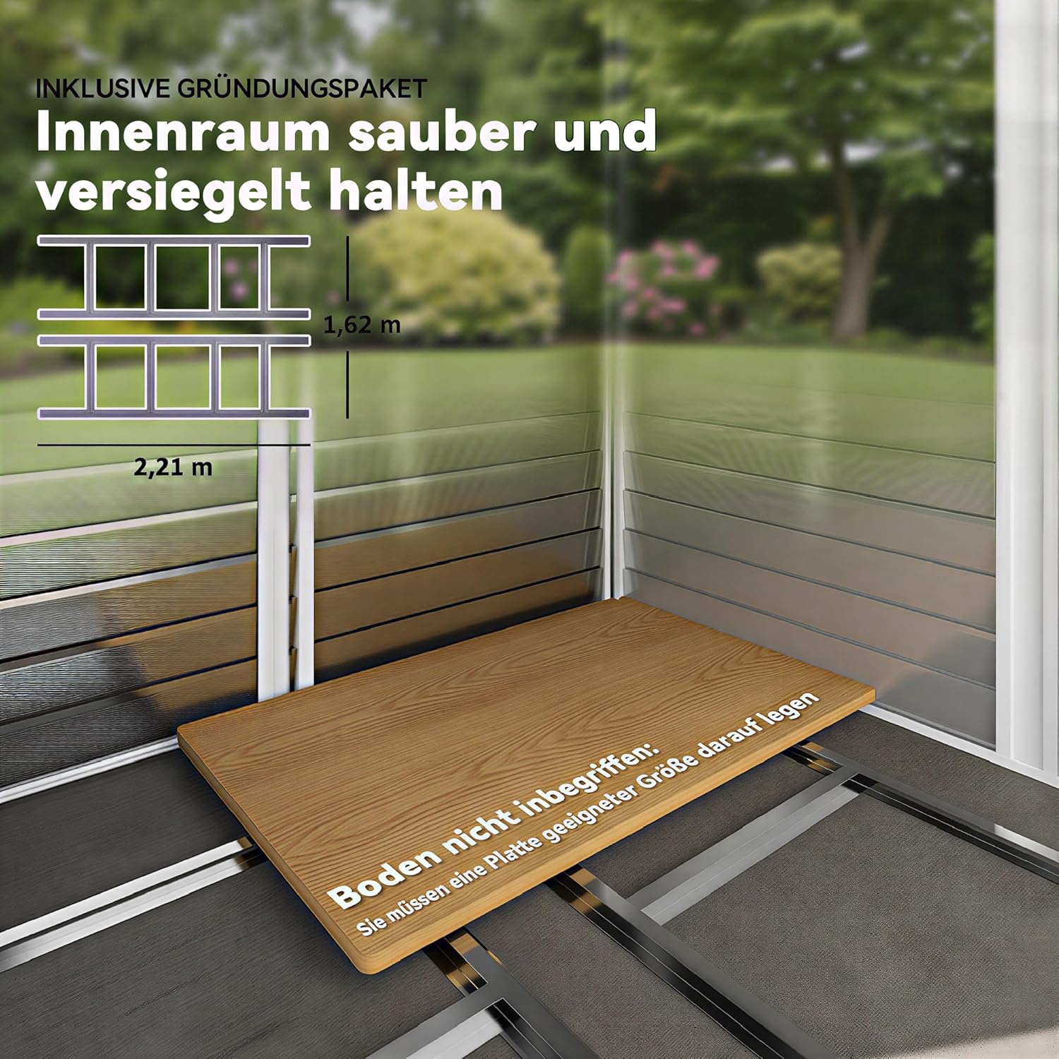 Outsunny Gerätehaus 4,4 m2, Gartenhaus mit Pultdach, Schiebetür, Fundament, Einfach Montage 240 x 206 x 198 cm, Geräteschuppen aus Verzinkter Stahl, wetterfest, für Garten, Teak — Ansicht 6