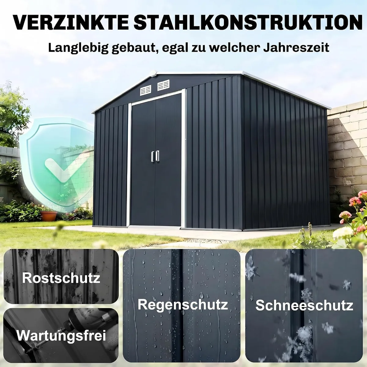 Gerätehaus 4,9 m2, Gartenhaus mit Satteldach, Schiebetür… — Ansicht 3
