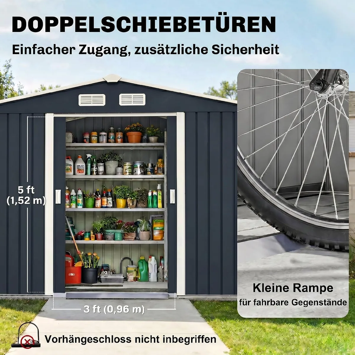 Gerätehaus 4,9 m2, Gartenhaus mit Satteldach, Schiebetür… — Ansicht 4