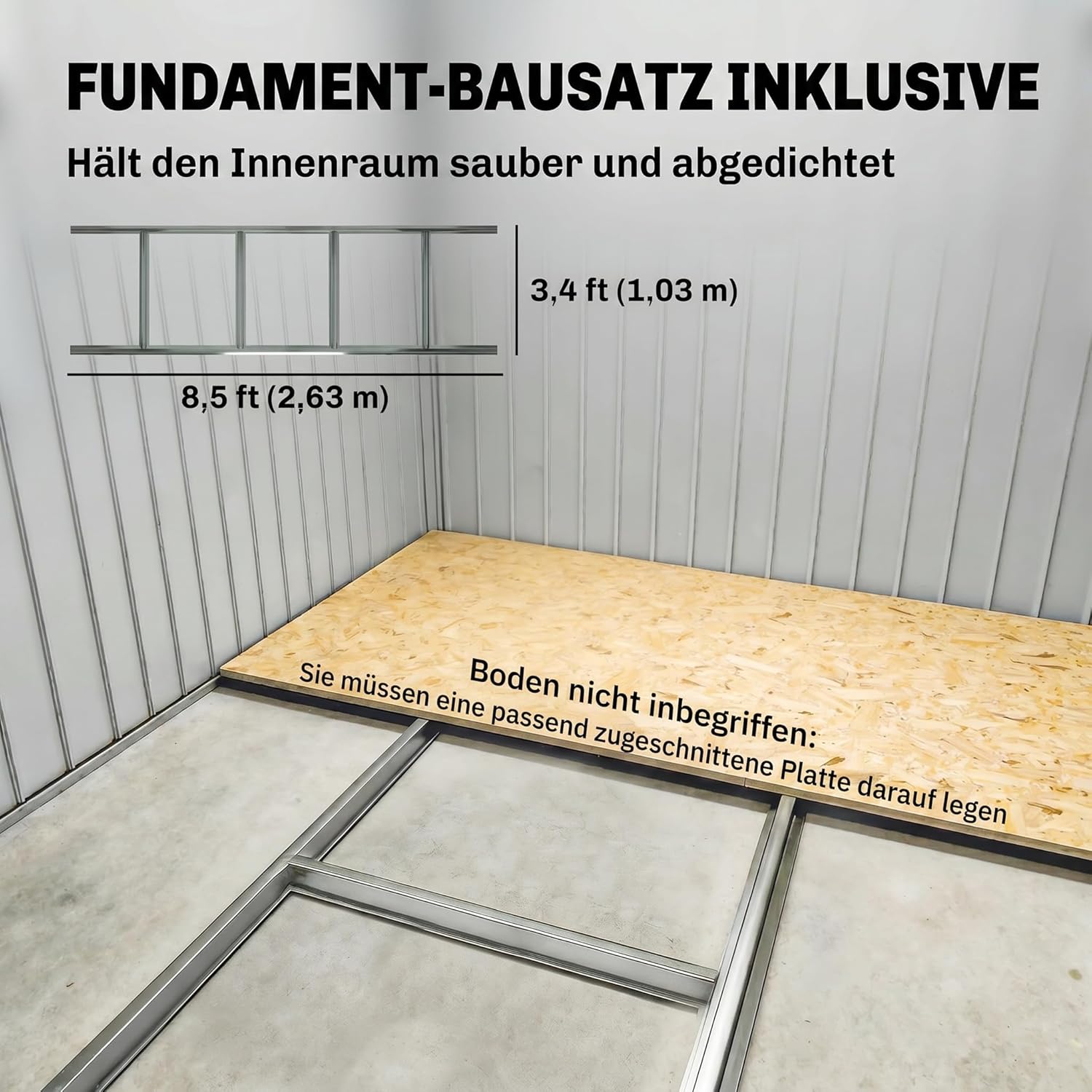 Outsunny Gerätehaus 4,9 m2, Gartenhaus mit Satteldach, Schiebetür, Fundament, 277 x 195 x 192 cm, Geräteschuppen aus Verzinkter Stahl, wetterfest, für Garten, Dunkelgrau — Ansicht 5
