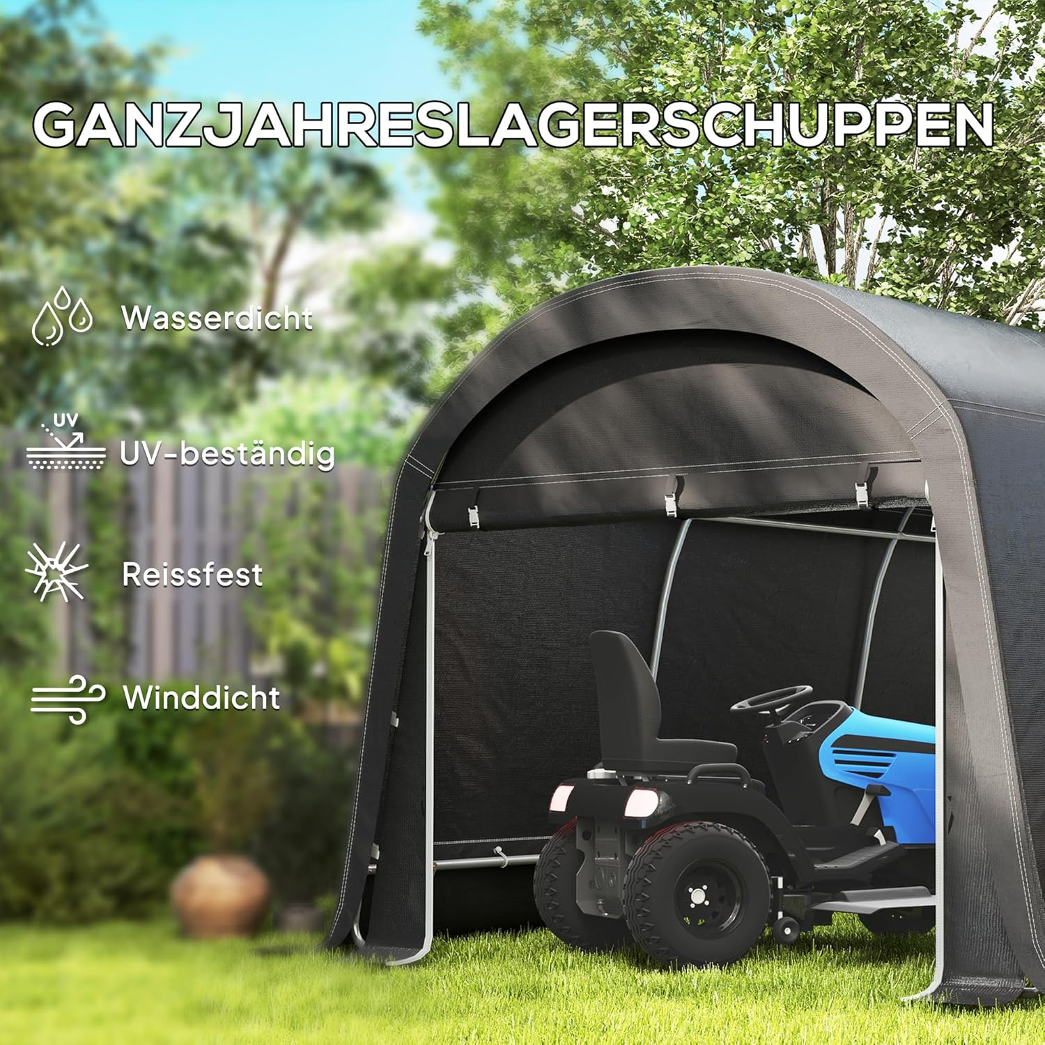 Outsunny Gerätehaus für Fahrräder, wasserdicht Gerätezelt mit Tür, Anti-Staub-Fahrradabdeckung, Unterstand, Foliengerätehaus Fahrradschuppen Fahradgarage für Garten 300x450x230 cm, Dunkelgrau — Ansicht 3