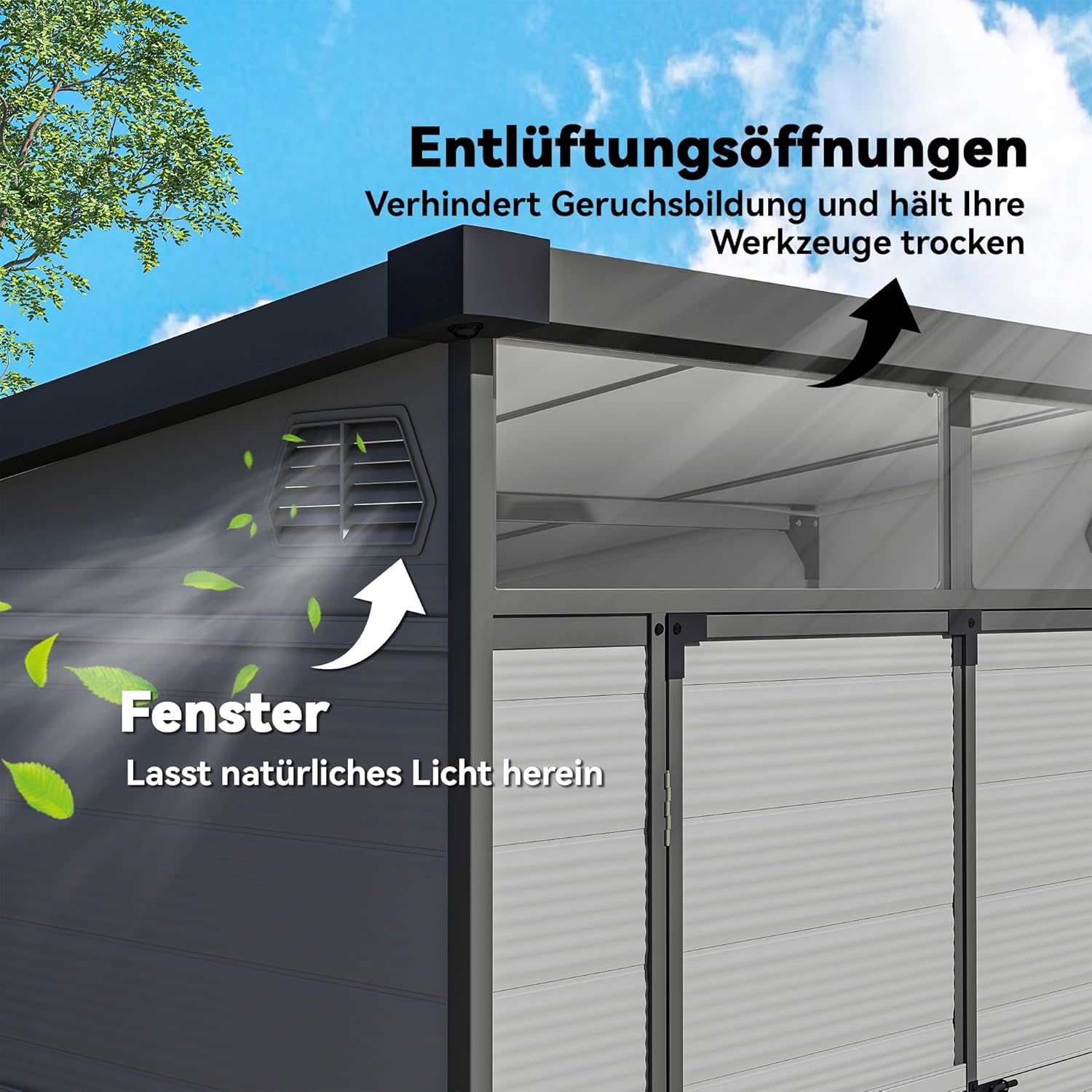 Outsunny Gerätehaus Kunststoff 3,24m3 190x191x215cm Geräteschuppen mit Pultdach, Abschließbarer Tür, wetterfest Gartenhaus, Outdoor Garten Schuppen Schrank für Hinterhof, Außenbereich, Hellgrau — Ansicht 5