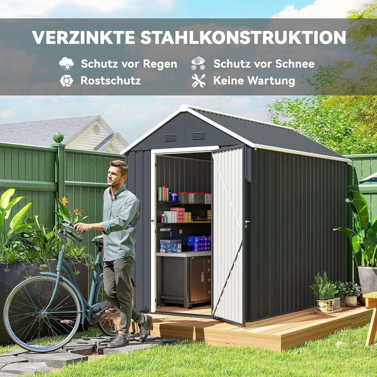 Geräteschuppen 4m2, Stahl Gartenhaus mit Fenster 259 x… — Ansicht 3