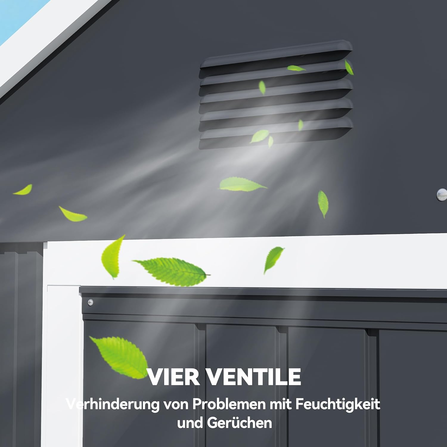 Outsunny Geräteschuppen 4m2, Stahl Gartenhaus mit Fenster 259 x 172 x 222 cm abschließbares Gerätehaus, Gartenschrank für Terrasse, Balkon, Dunkelgrau — Ansicht 5