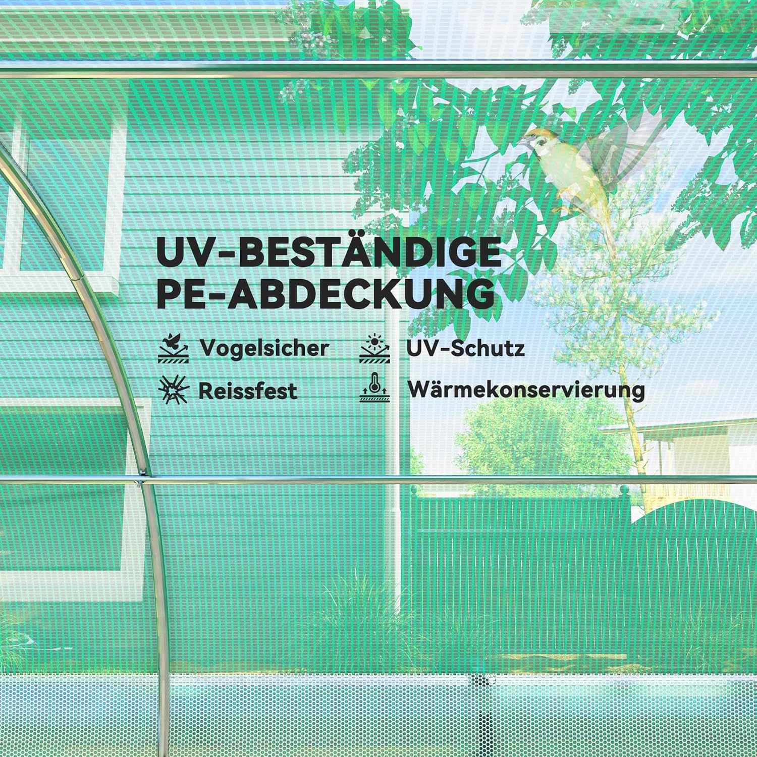 Outsunny Gewächshaus 3 x 2 x 2 m Foliengewächshaus mit 6 Fenster, Rolltüren, Aufrollbar Seitenwänden, UV-beständiger Folientunnel, Winterfest Tomatenhaus mit Erdanker, Grün — Ansicht 5