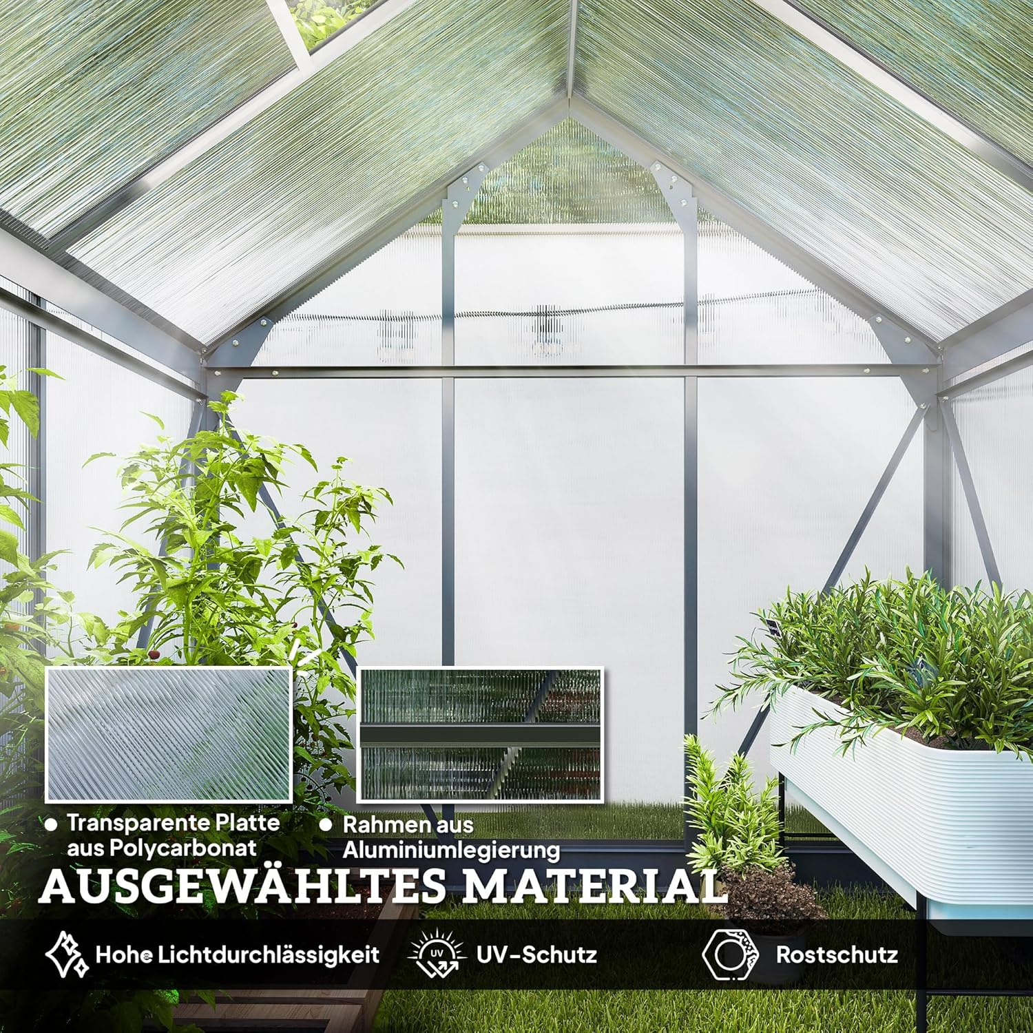 Outsunny Gewächshaus Aluminium 2,51m2 190x132x201cm mit Fundament Dachfenster Schiebetür 4 mm Platten, UV-beständig Treibhaus Aufzucht Tomatenhaus Pflanzenhaus Frühbeet für Garten Outdoor — Ansicht 4