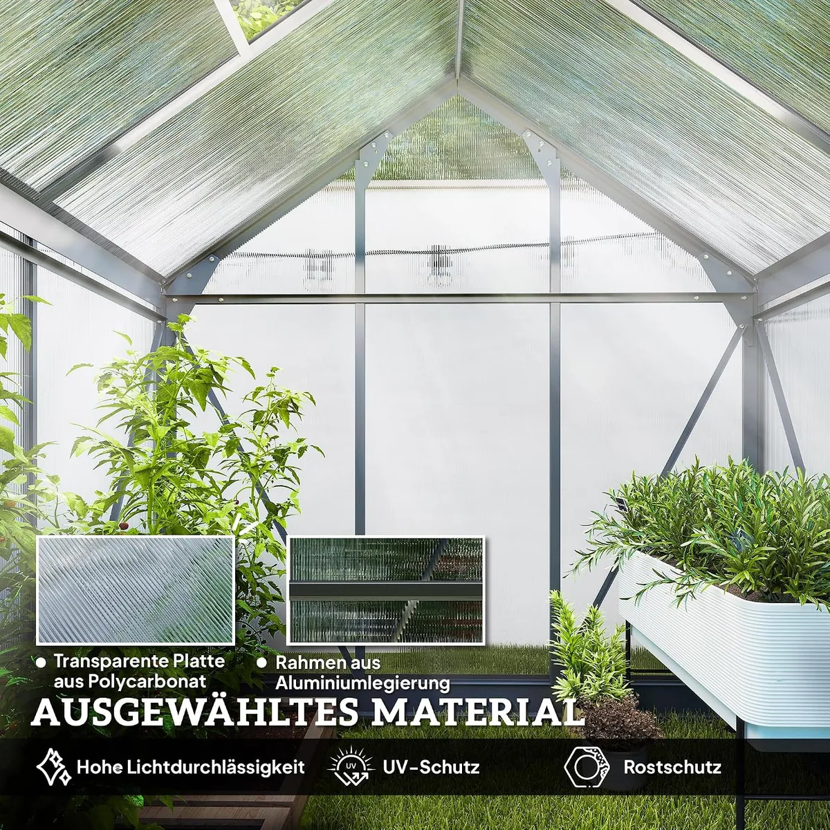 Gewächshaus Aluminium 2,51m2 190x132x201cm mit Fundament… — Ansicht 4