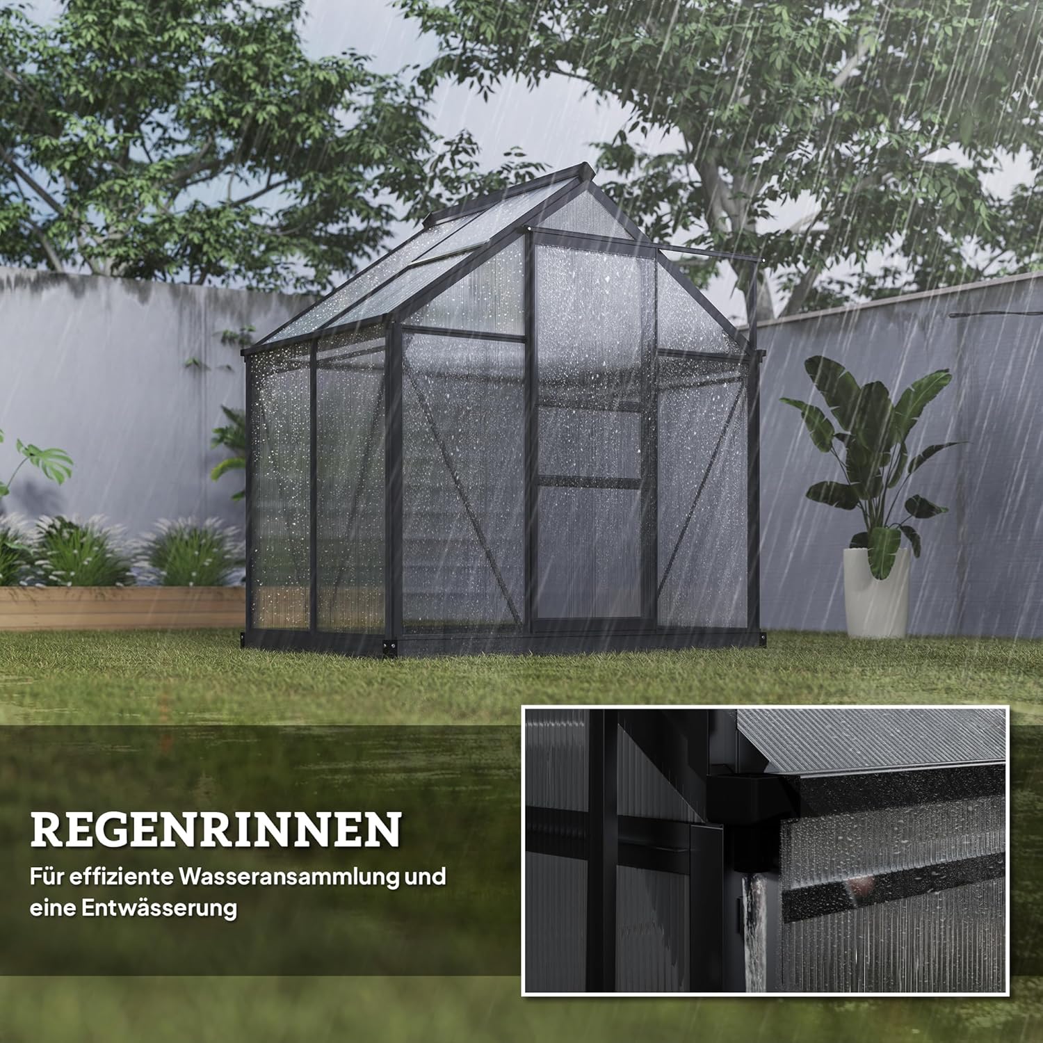 Outsunny Gewächshaus Aluminium 2,51m2 190x132x201cm mit Fundament Dachfenster Schiebetür 4 mm Platten, UV-beständig Treibhaus Aufzucht Tomatenhaus Pflanzenhaus Frühbeet für Garten Outdoor — Ansicht 6