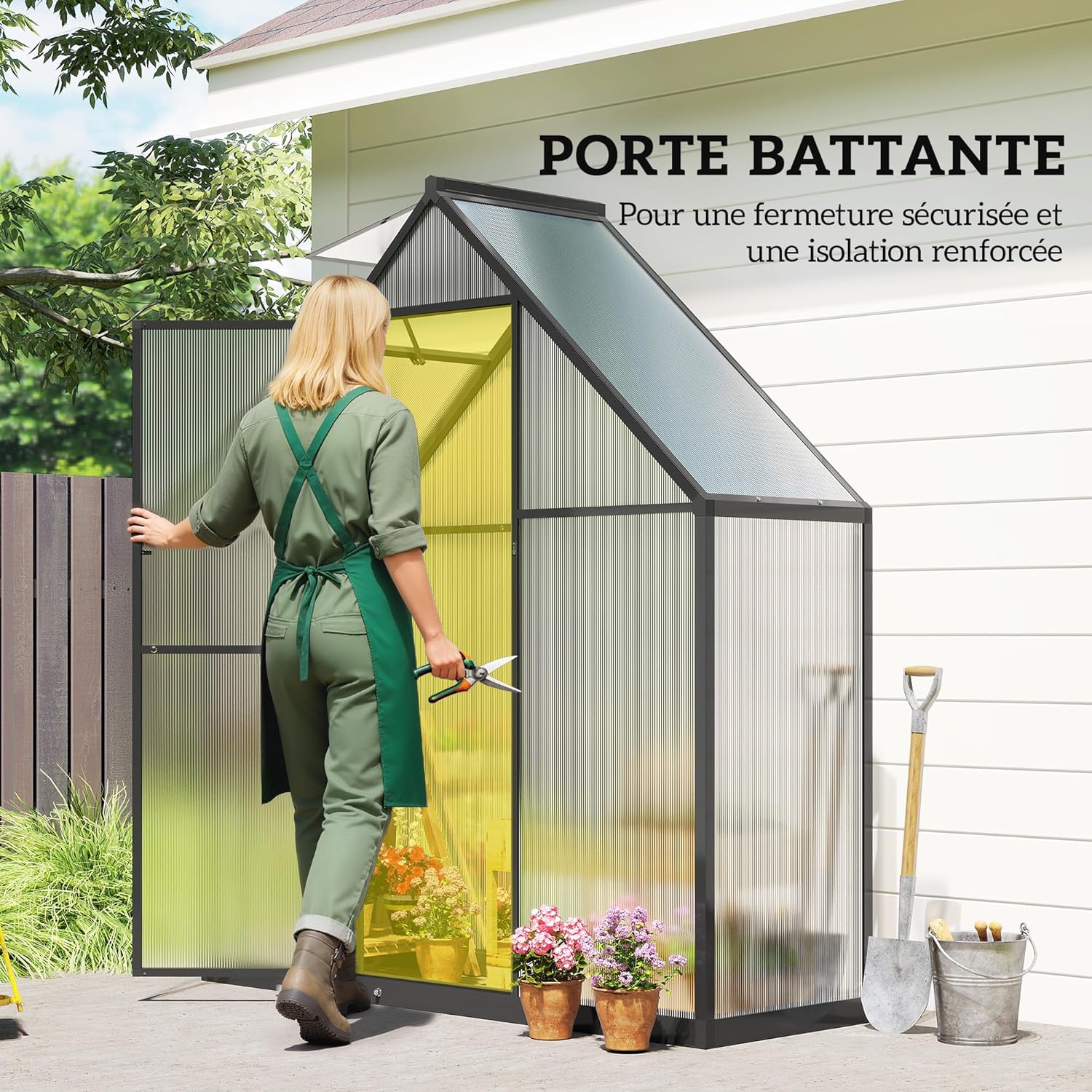 Outsunny Gewächshaus aus Aluminium und Polycarbonat, Gewächshaus mit verstellbarem Fenster und Flügeltür, wetterfestes Außenhaus für Pflanzen, Blumen, Gemüsegarten und Setzlinge, transparent — Ansicht 5
