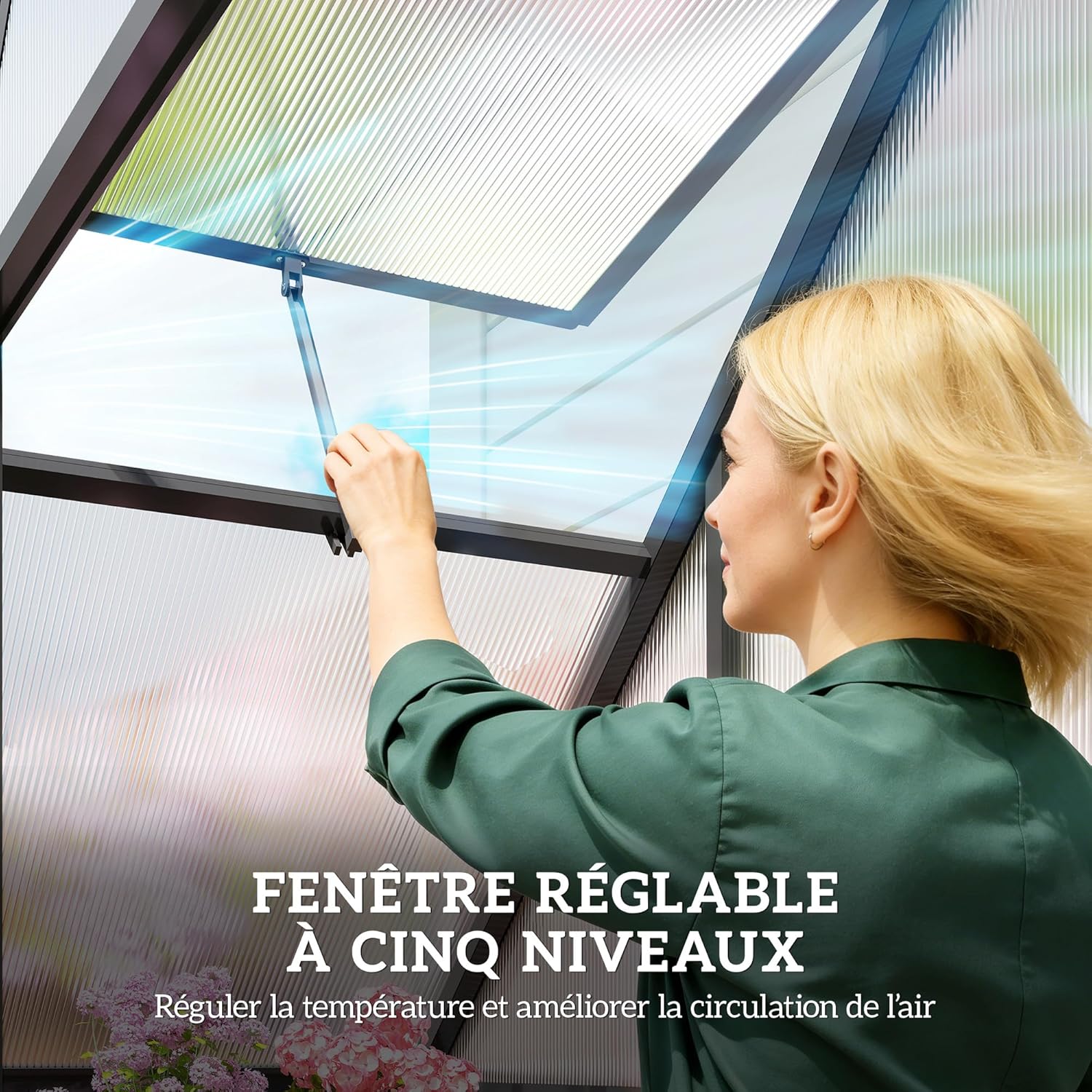 Outsunny Gewächshaus aus Aluminium und Polycarbonat, Gewächshaus mit verstellbarem Fenster und Flügeltür, wetterfestes Außenhaus für Pflanzen, Blumen, Gemüsegarten und Setzlinge, transparent — Ansicht 6