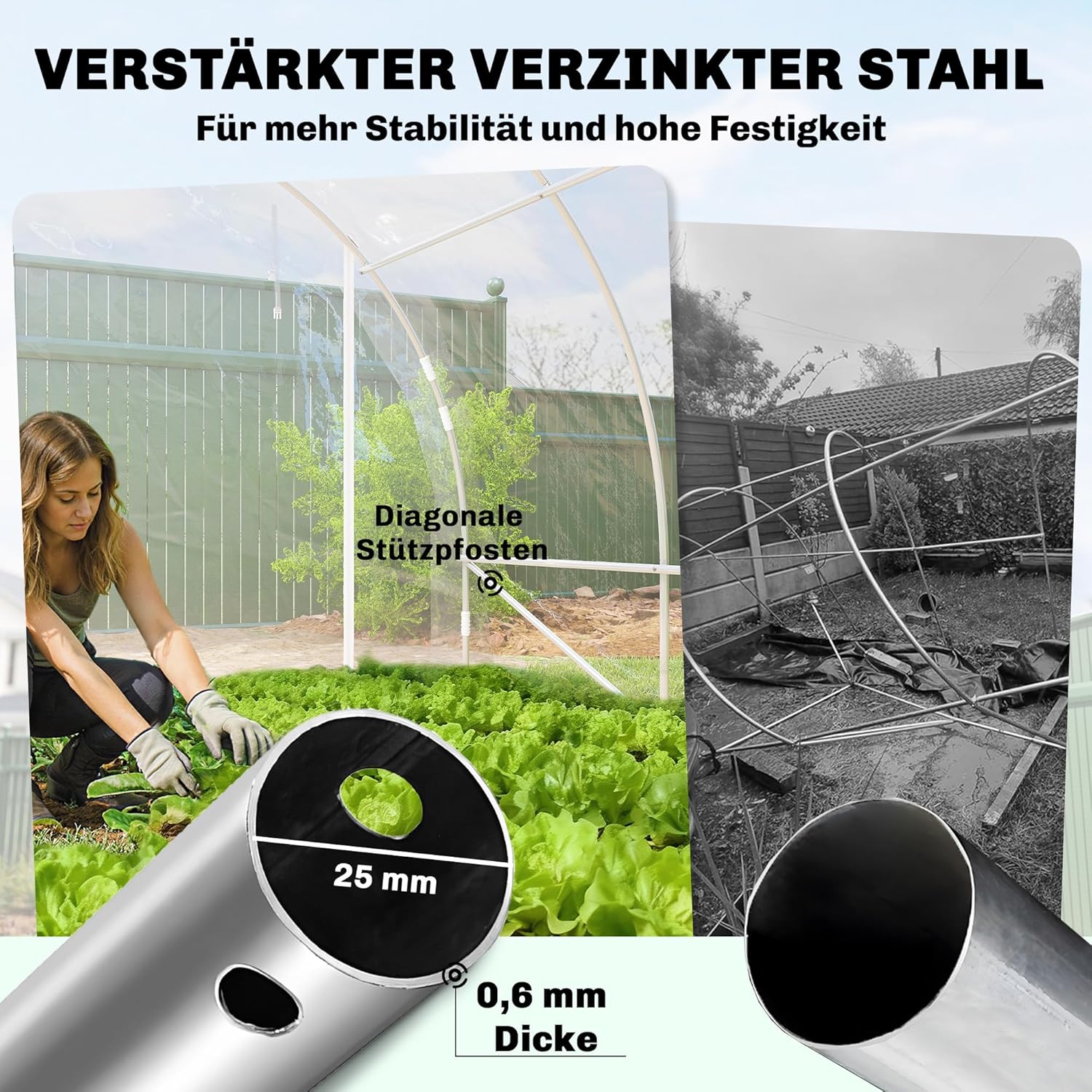 Outsunny Gewächshaus ca. 4 x 3 x 2 m Foliengewächshaus mit Breiter Rollbar Reißverschlusstür, Stützstangen Verlängerte Kanten 150g/m2 PE UV-beständig Folientunnel, Winterfest Tomatenhaus, Transparent — Ansicht 3