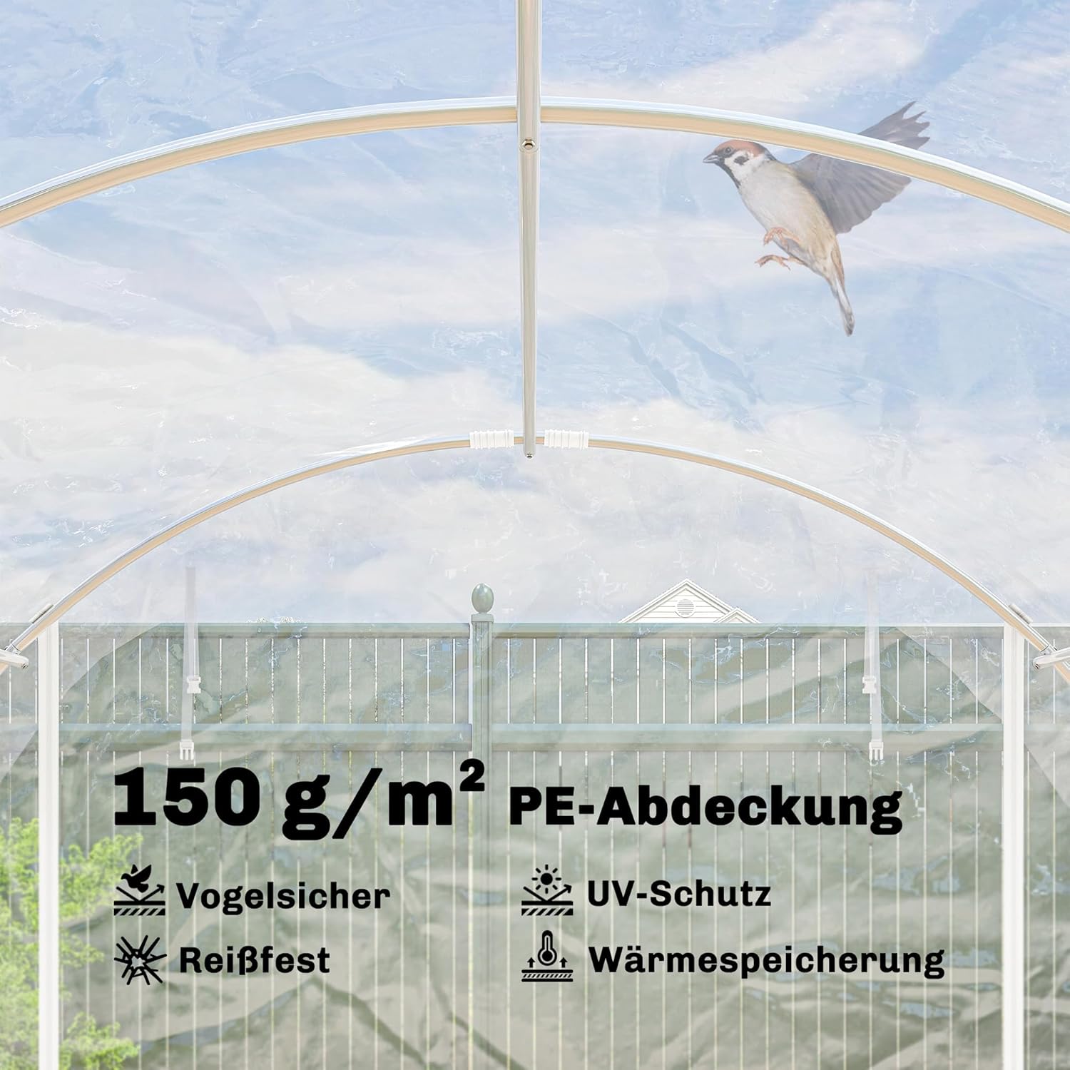 Outsunny Gewächshaus ca. 4 x 3 x 2 m Foliengewächshaus mit Breiter Rollbar Reißverschlusstür, Stützstangen Verlängerte Kanten 150g/m2 PE UV-beständig Folientunnel, Winterfest Tomatenhaus, Transparent — Ansicht 4