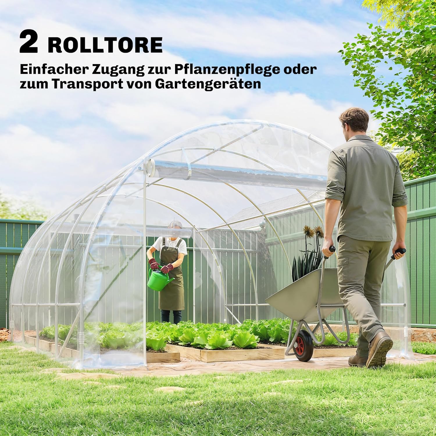 Outsunny Gewächshaus ca. 4 x 3 x 2 m Foliengewächshaus mit Breiter Rollbar Reißverschlusstür, Stützstangen Verlängerte Kanten 150g/m2 PE UV-beständig Folientunnel, Winterfest Tomatenhaus, Transparent — Ansicht 5