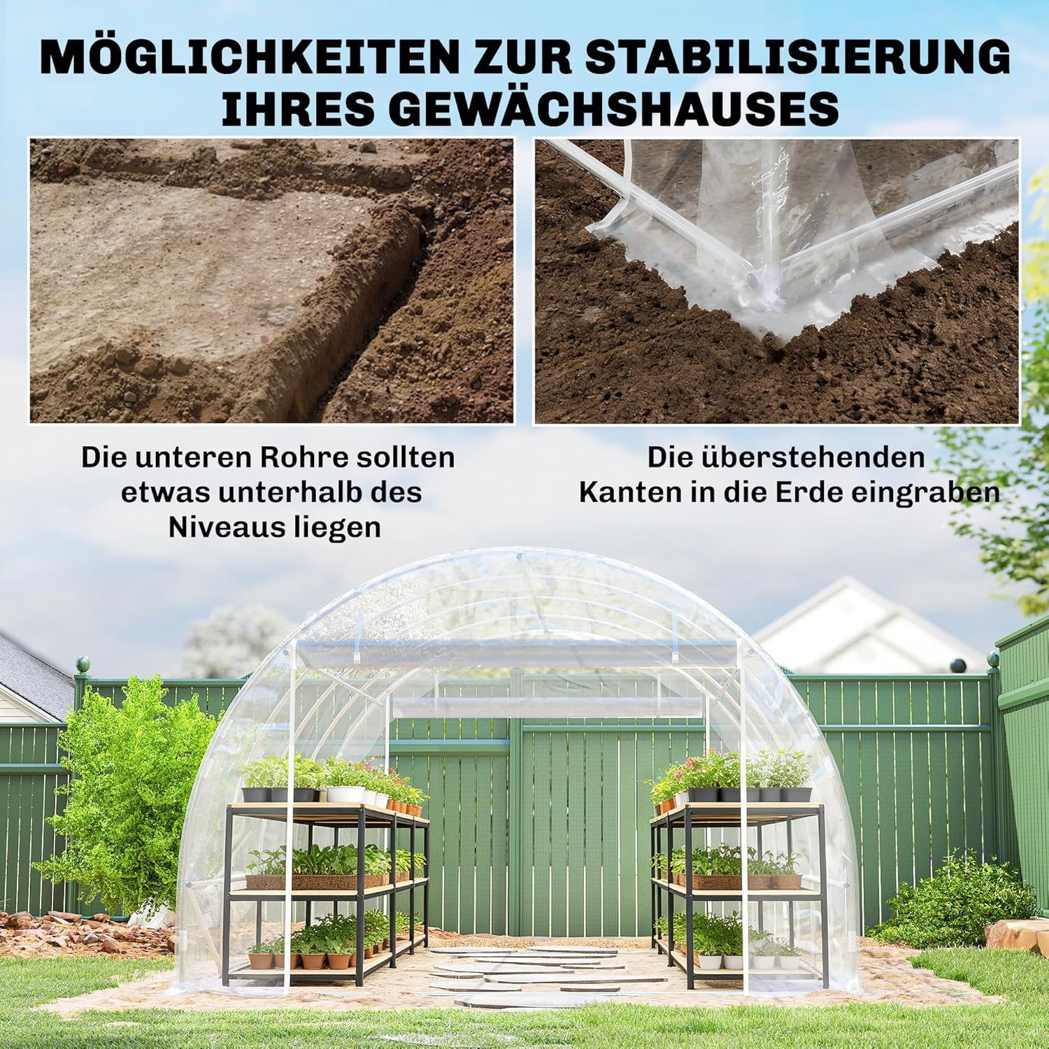 Outsunny Gewächshaus ca. 4 x 3 x 2 m Foliengewächshaus mit Breiter Rollbar Reißverschlusstür, Stützstangen Verlängerte Kanten 150g/m2 PE UV-beständig Folientunnel, Winterfest Tomatenhaus, Transparent — Ansicht 6