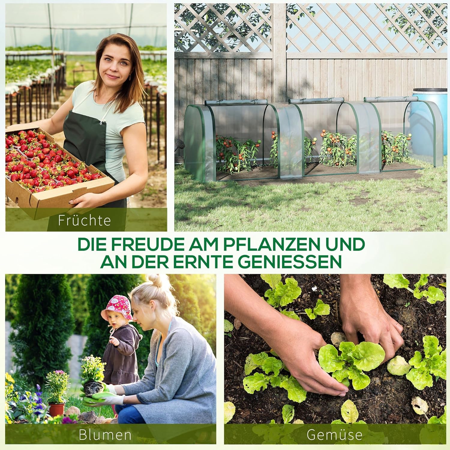 Outsunny Gewächshaus, Winterfest Foliengewächshaus mit aufrollbaren Reißverschlusstür Treibhaus aus Stahl, Tomatenhaus 295 x 100 x 80 cm, Tomatengewächshaus für Tomaten, Gemüse, Transparent — Ansicht 6