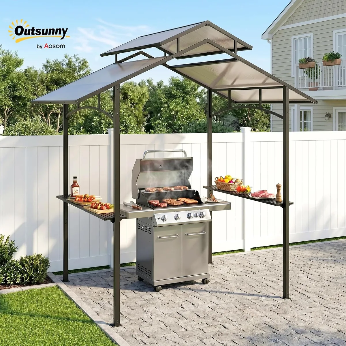 Grillpavillon mit Flammschutzdach BBQ-Pavillon mit 2… — Ansicht 2