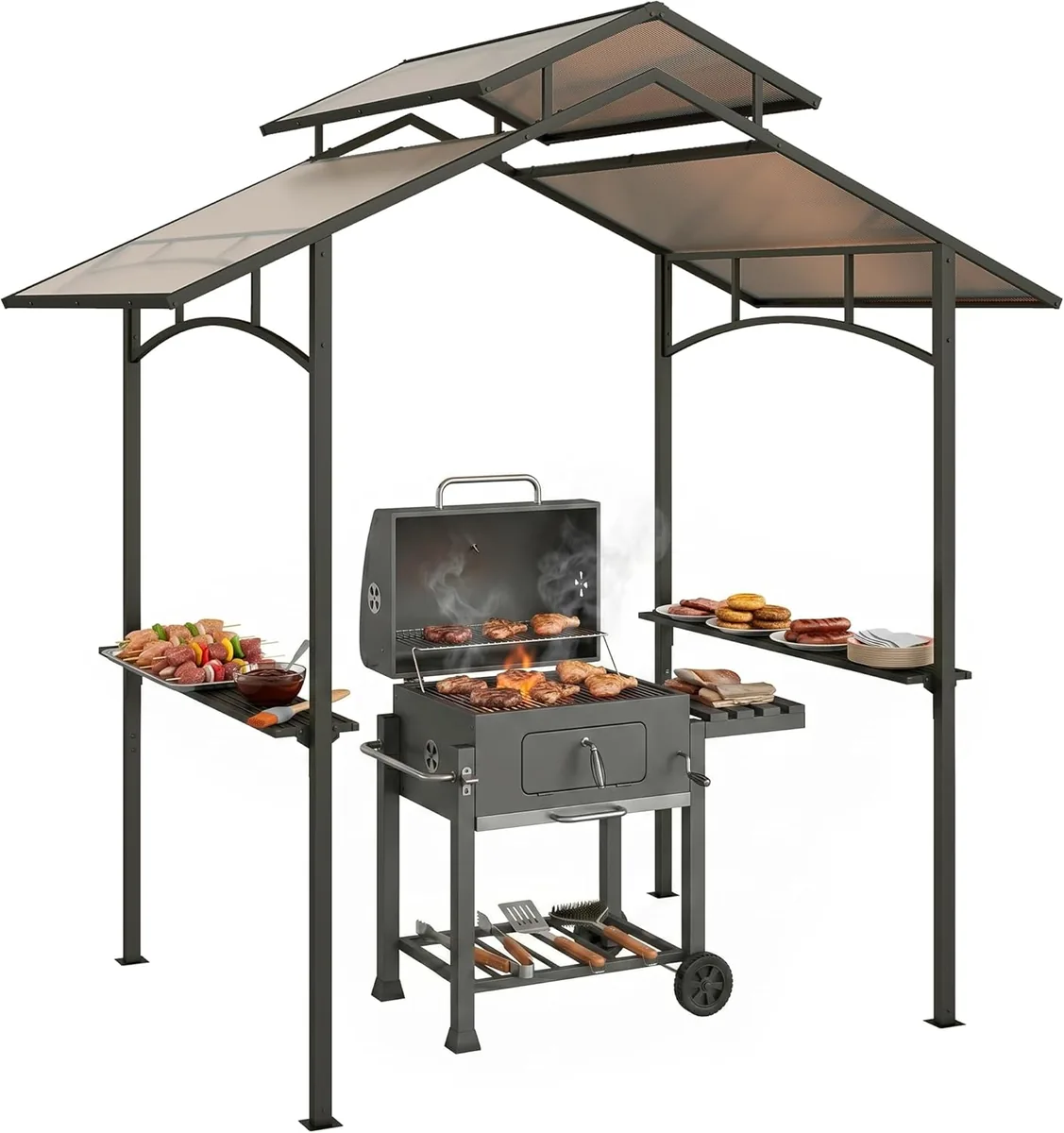 Grillpavillon mit Flammschutzdach BBQ-Pavillon mit 2…