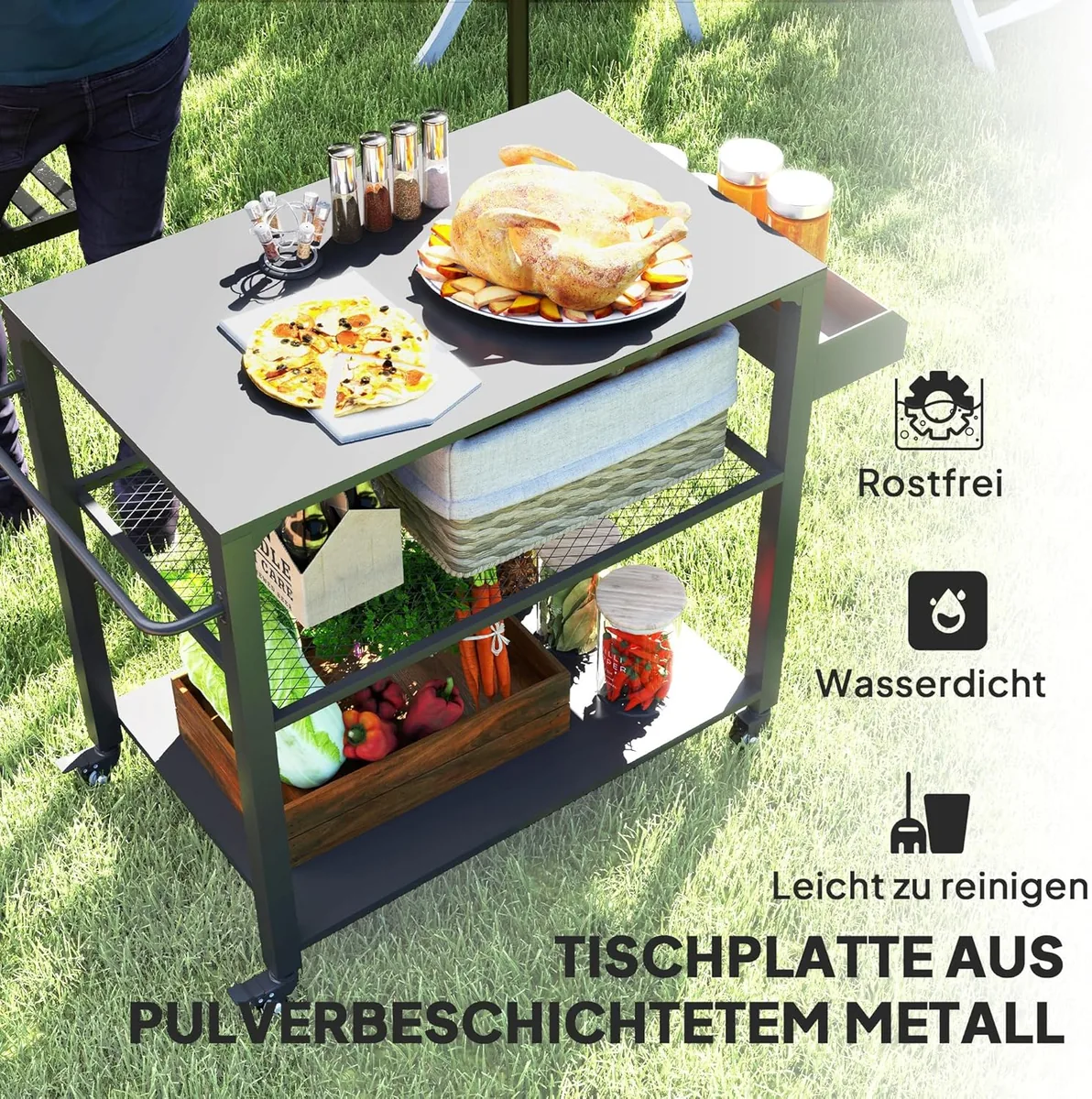 Grillwagen 3-Etagen Servierwagen mit Arbeitsfläche… — Ansicht 3